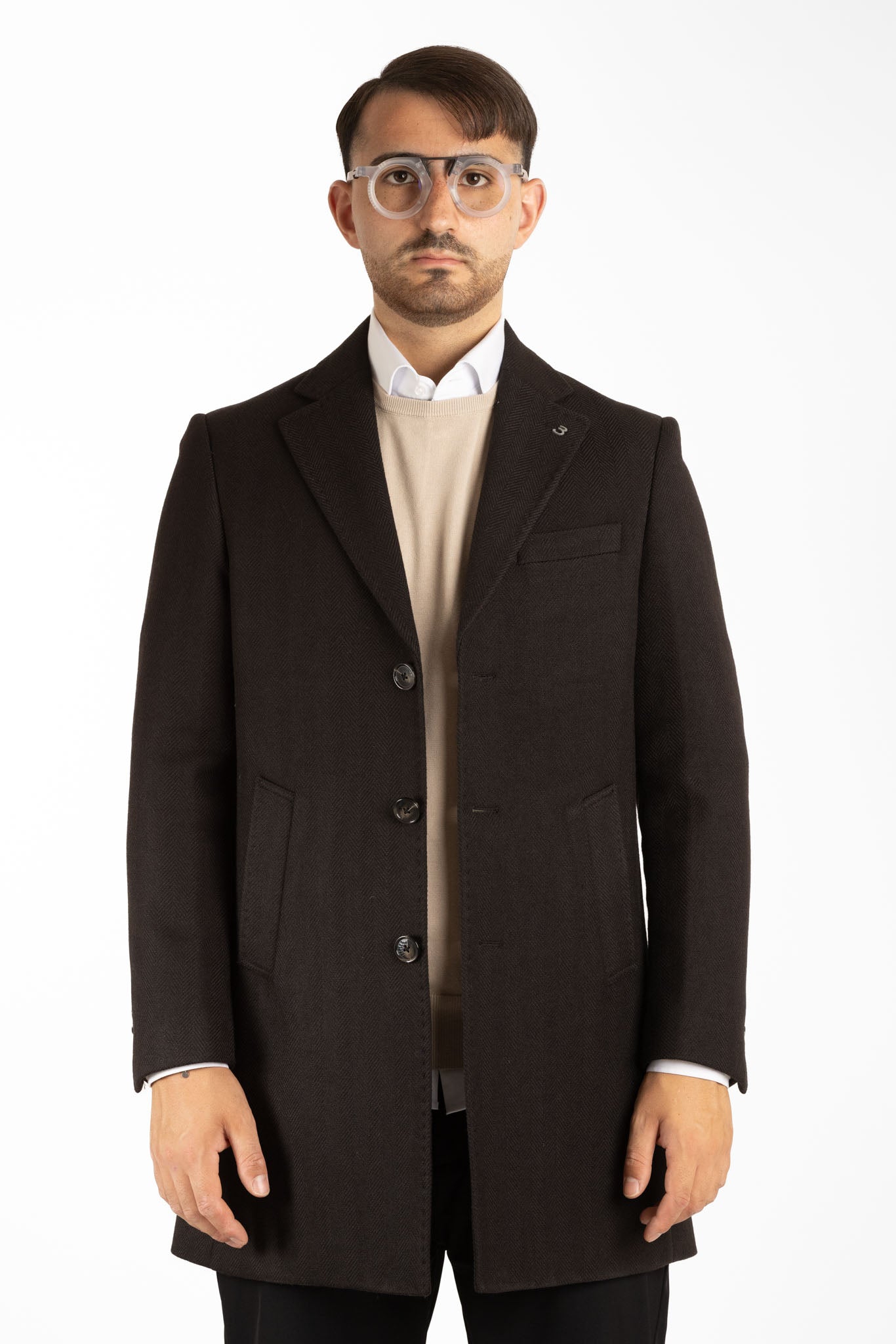 Manteau en tissu à chevrons | Noir