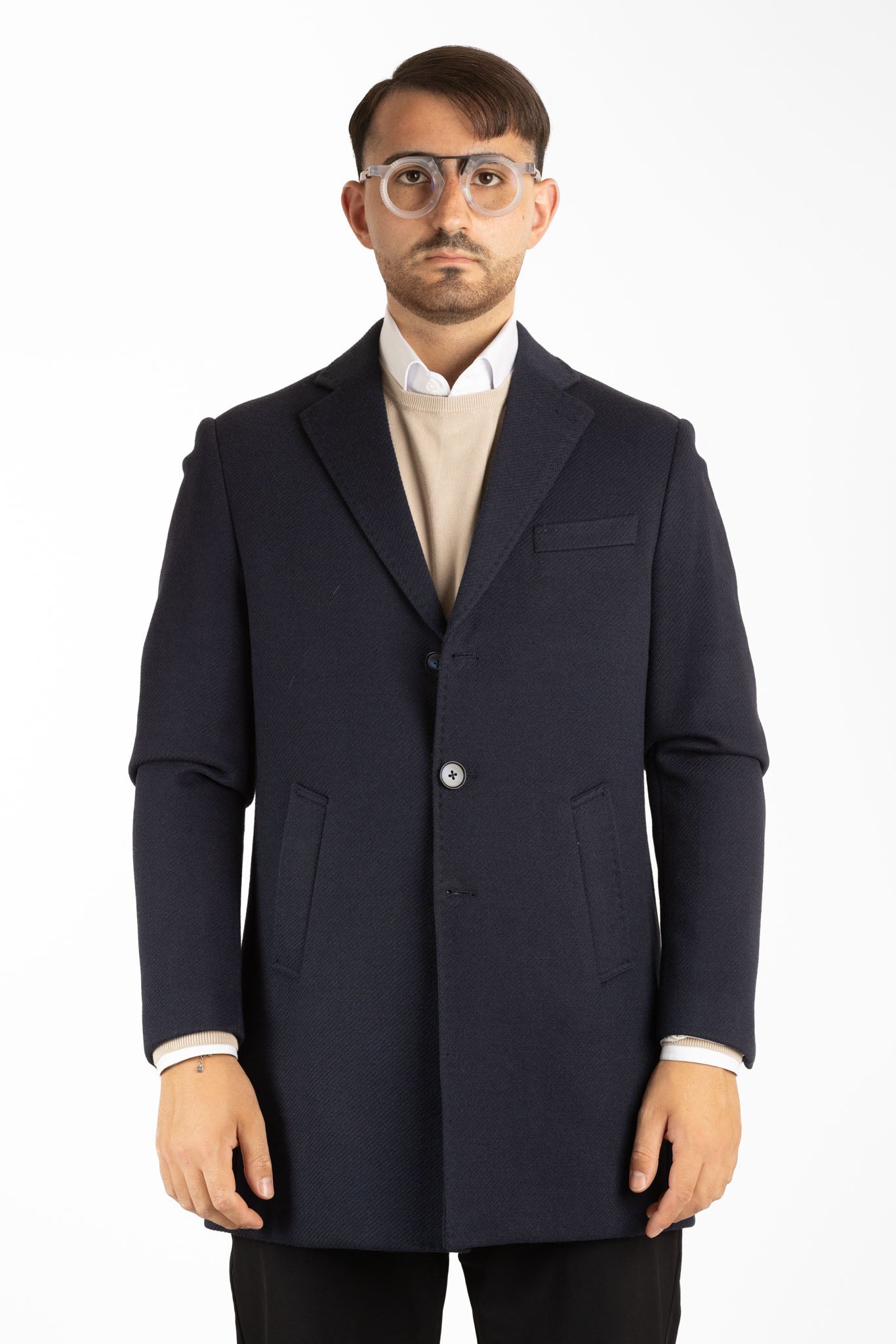 Manteau en tissu à chevrons | Bleu