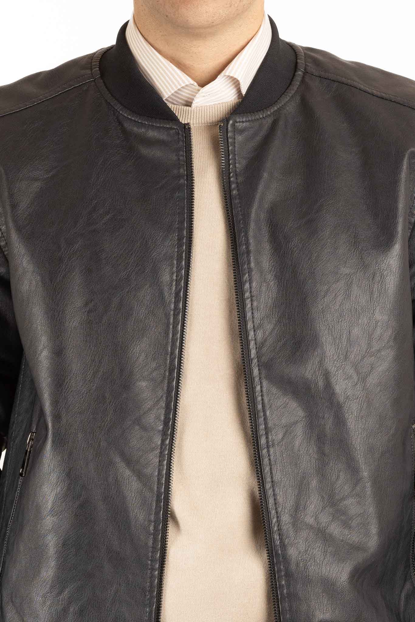 Padded College Leather-Like Bomber Jacket | Blue