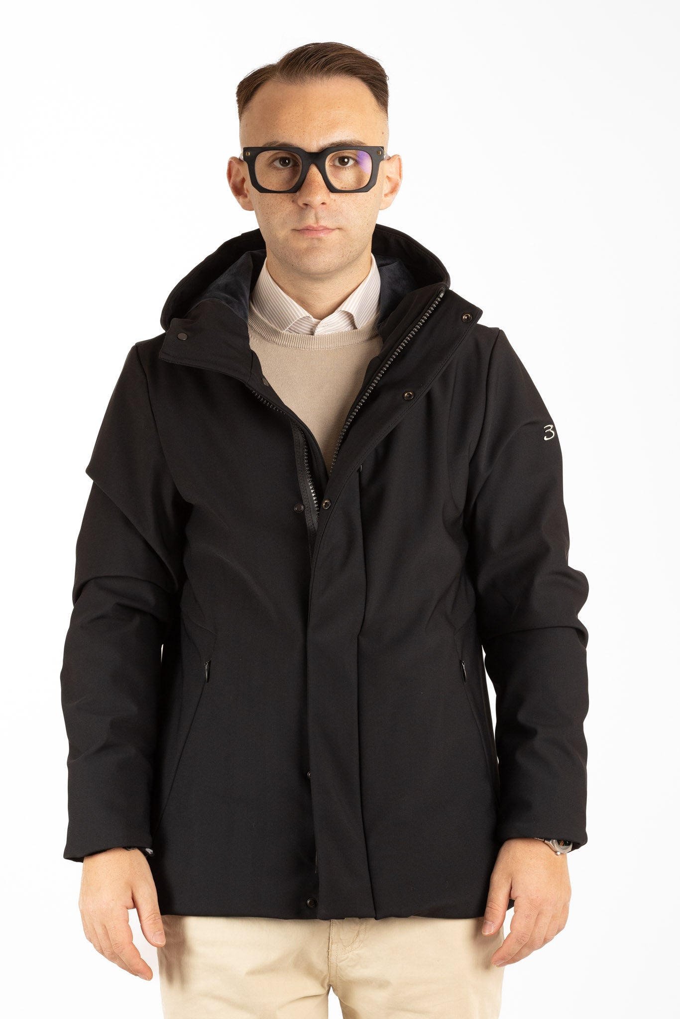 Parka courte doublée en micropolaire | Noire