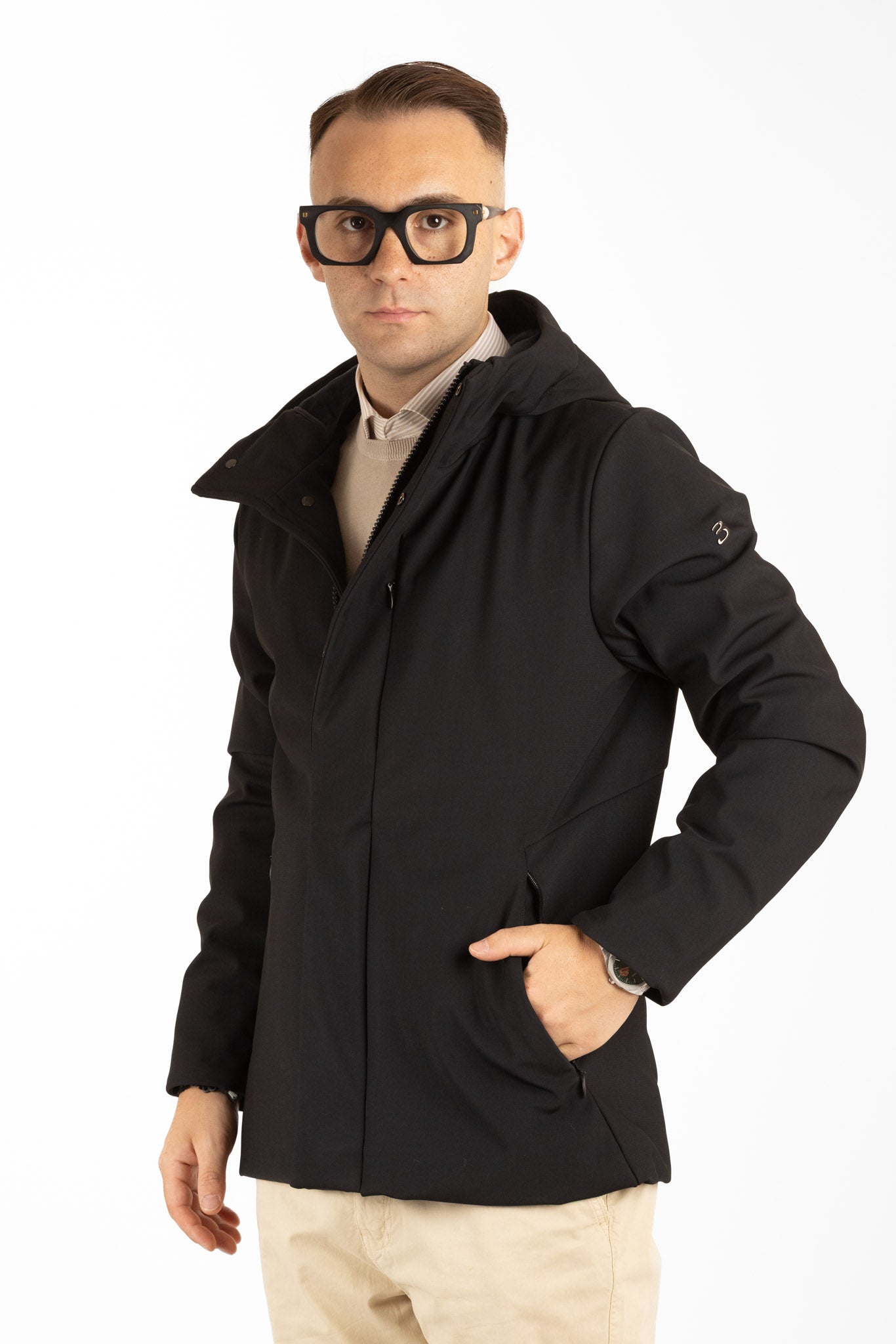 Parka courte doublée en micropolaire | Noire