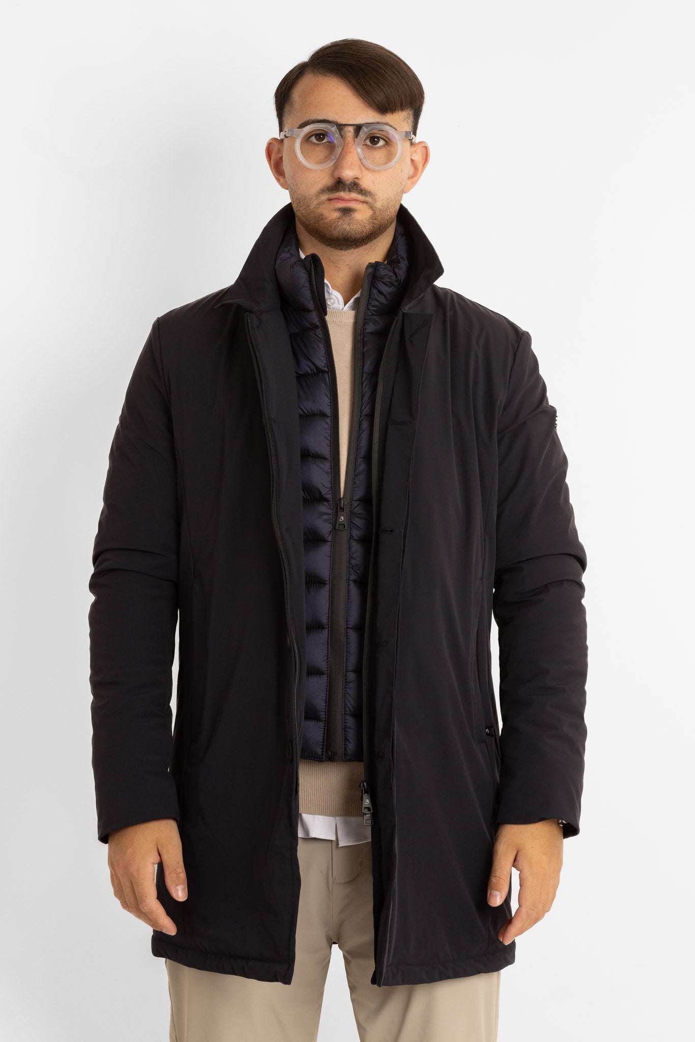 Padded Technical Fabric Trench Coat | Blue