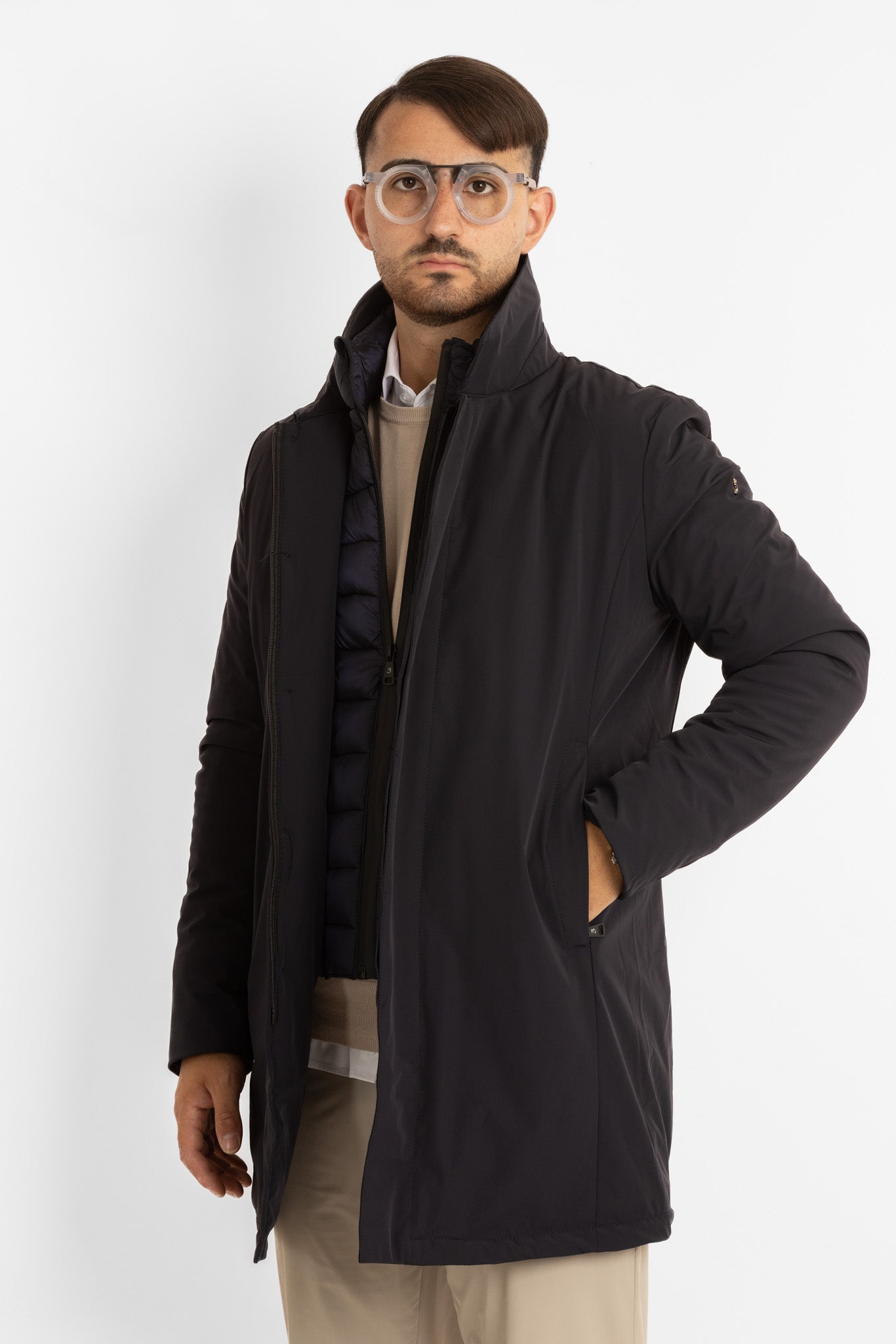 Padded Technical Fabric Trench Coat | Blue