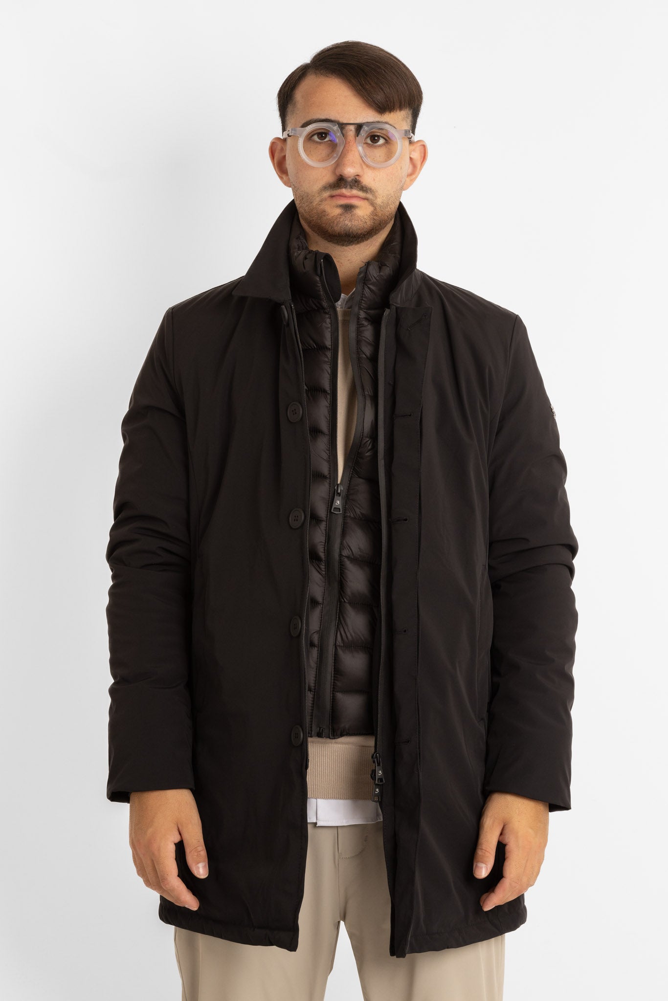 Padded Technical Fabric Trench Coat | Black