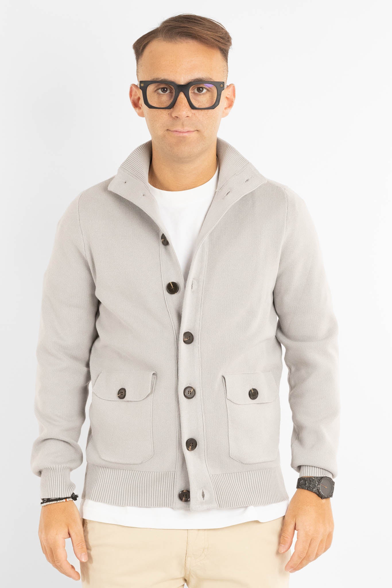 Cardigan con Bottoni e Tasche | Ghiaccio