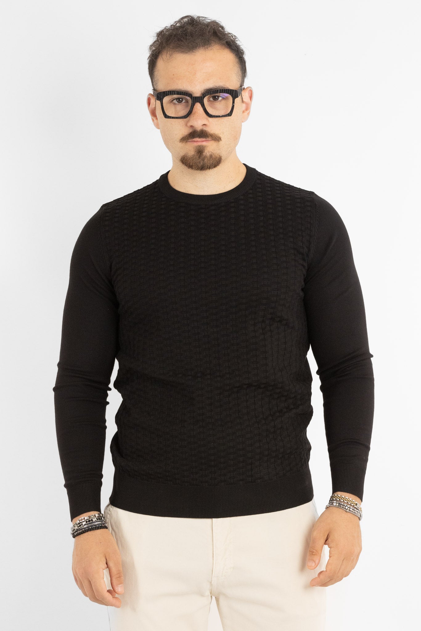 Pullover Girocollo Tramato Slim | 2 per €40 | Nero