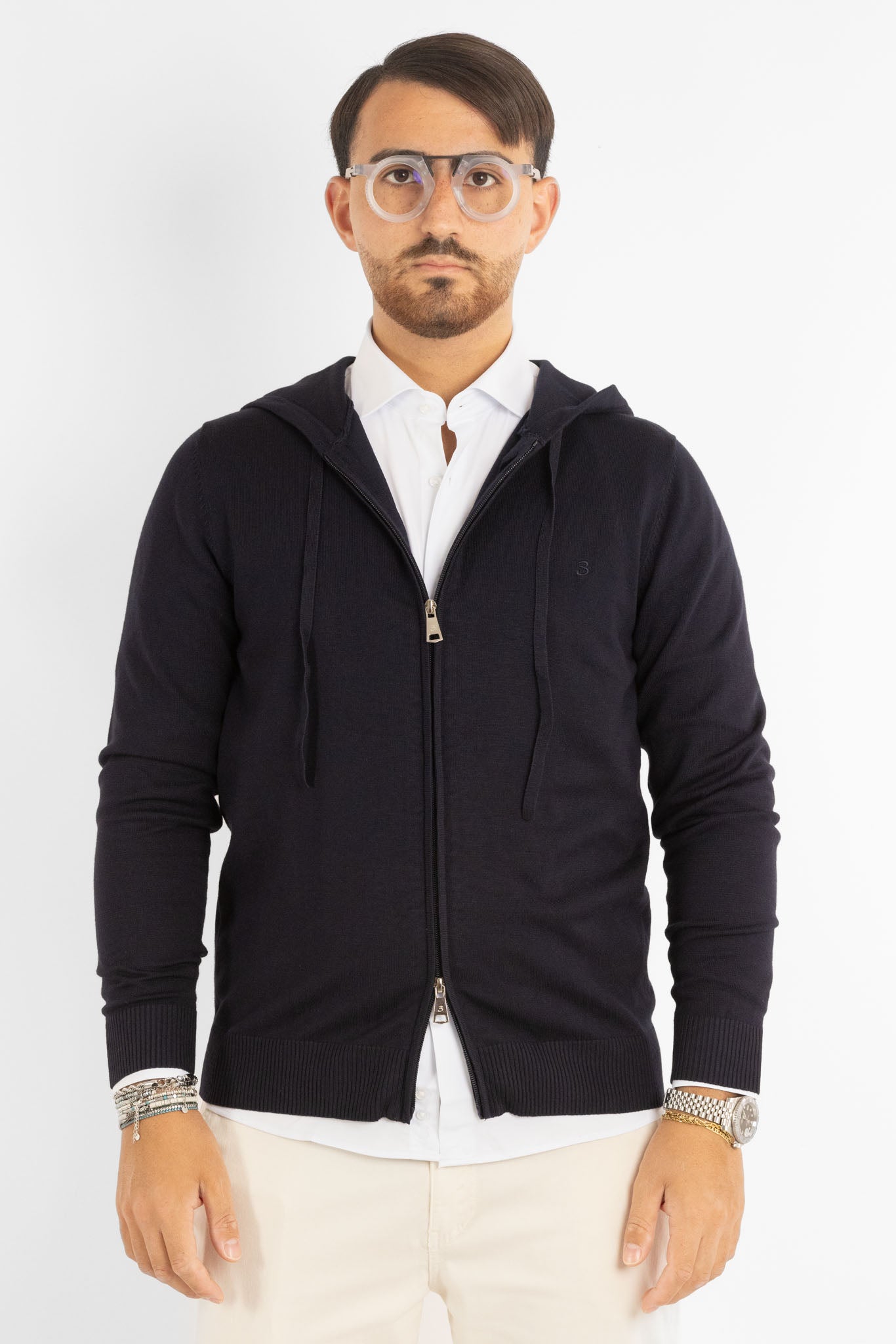 Cardigan Basic Zip e Cappuccio | Blu