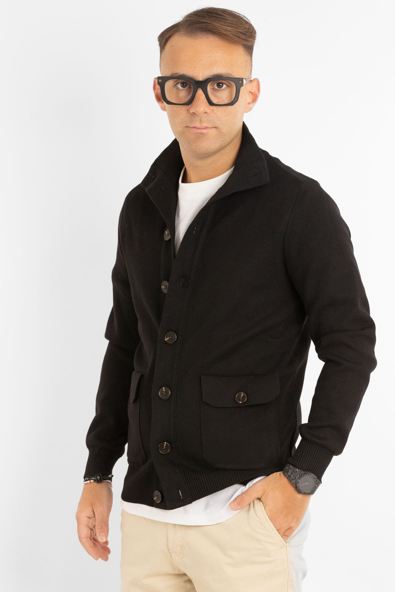 Cardigan con Bottoni e Tasche | Nero