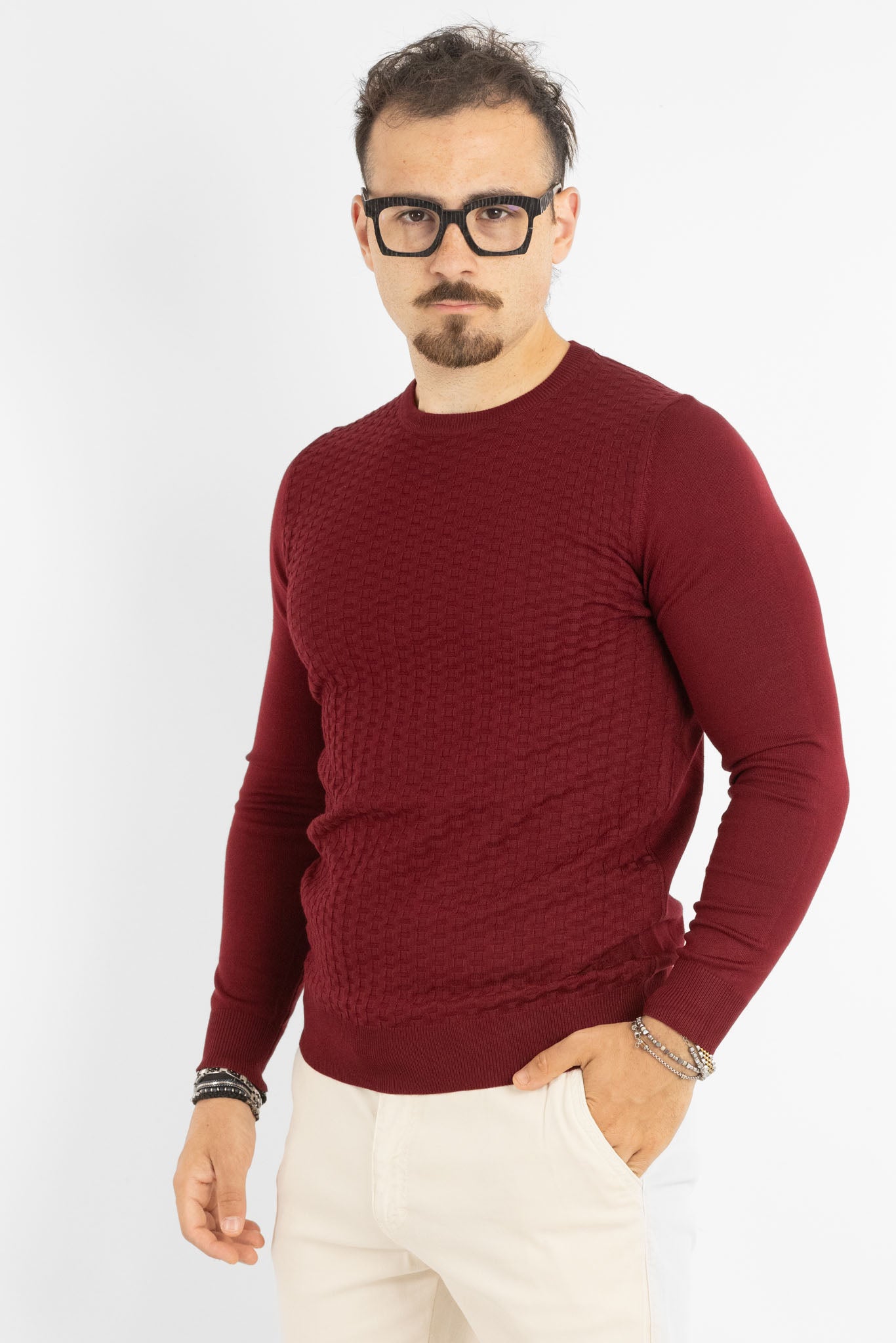 Pullover Girocollo Tramato Slim | 2 per €40 | Bordeaux