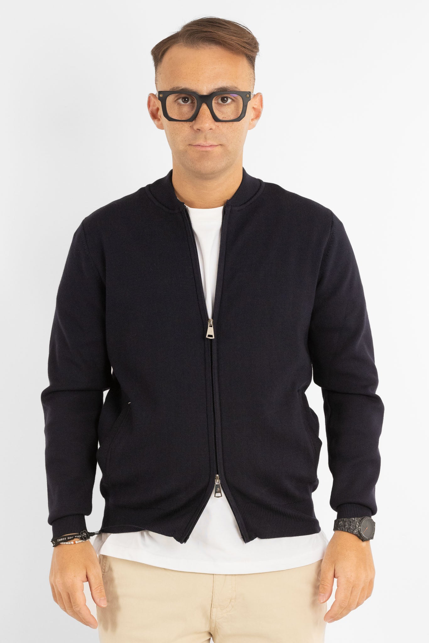 Cardigan con Zip e Collo Baseball | Blu