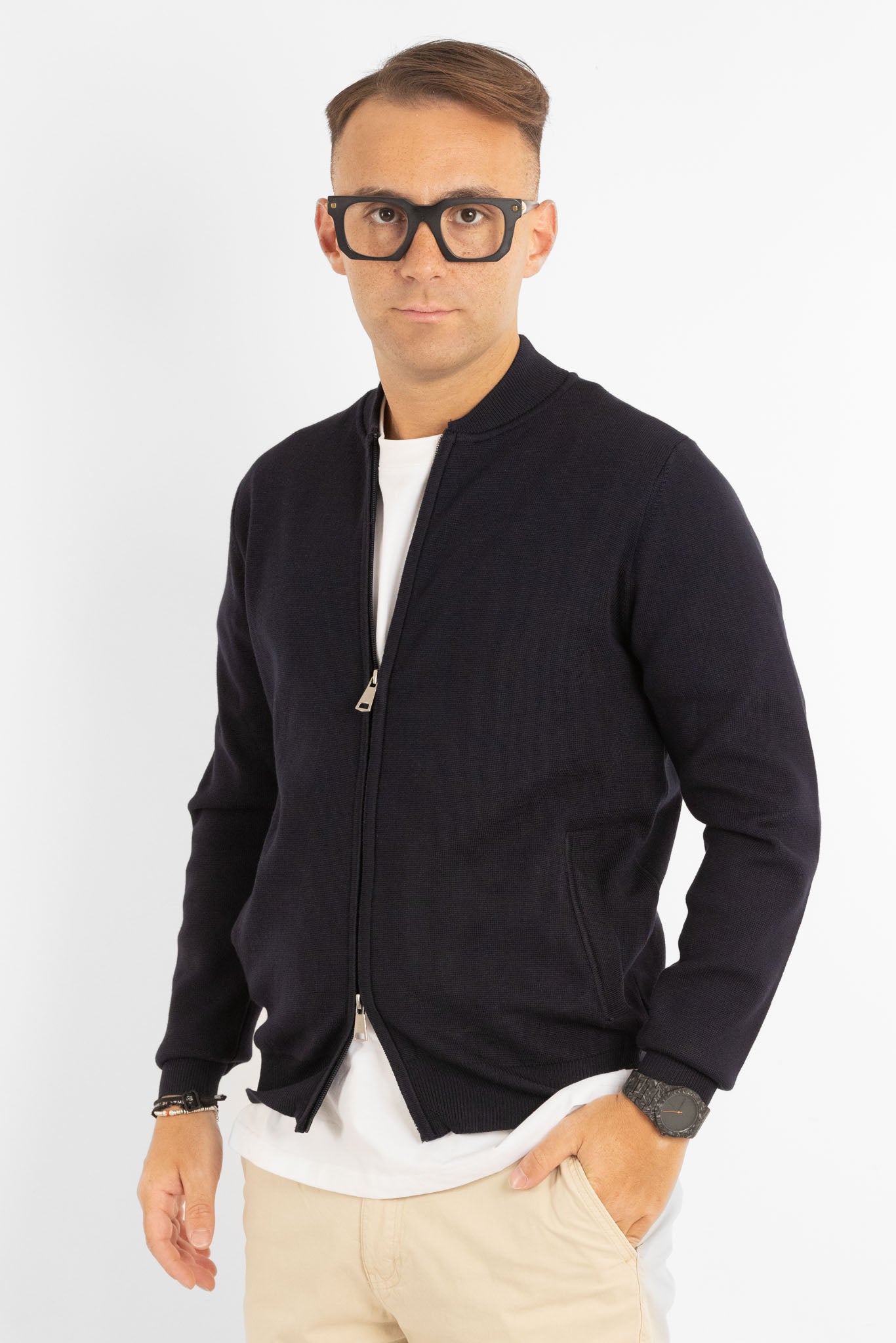 Cardigan con Zip e Collo Baseball | Blu
