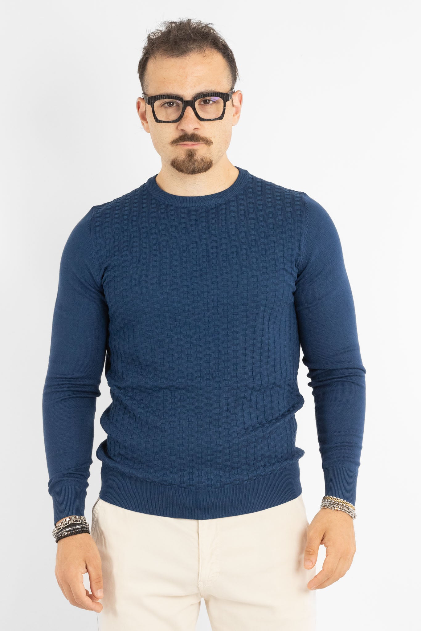 Pullover Girocollo Tramato Slim | 2 per €40 | Denim