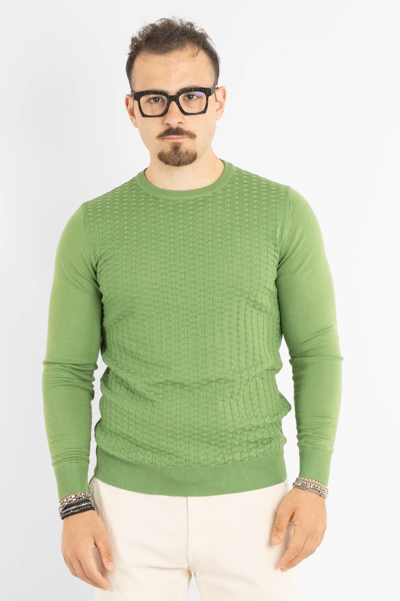 Pullover Girocollo Tramato Slim | 2 per €40 | Verde