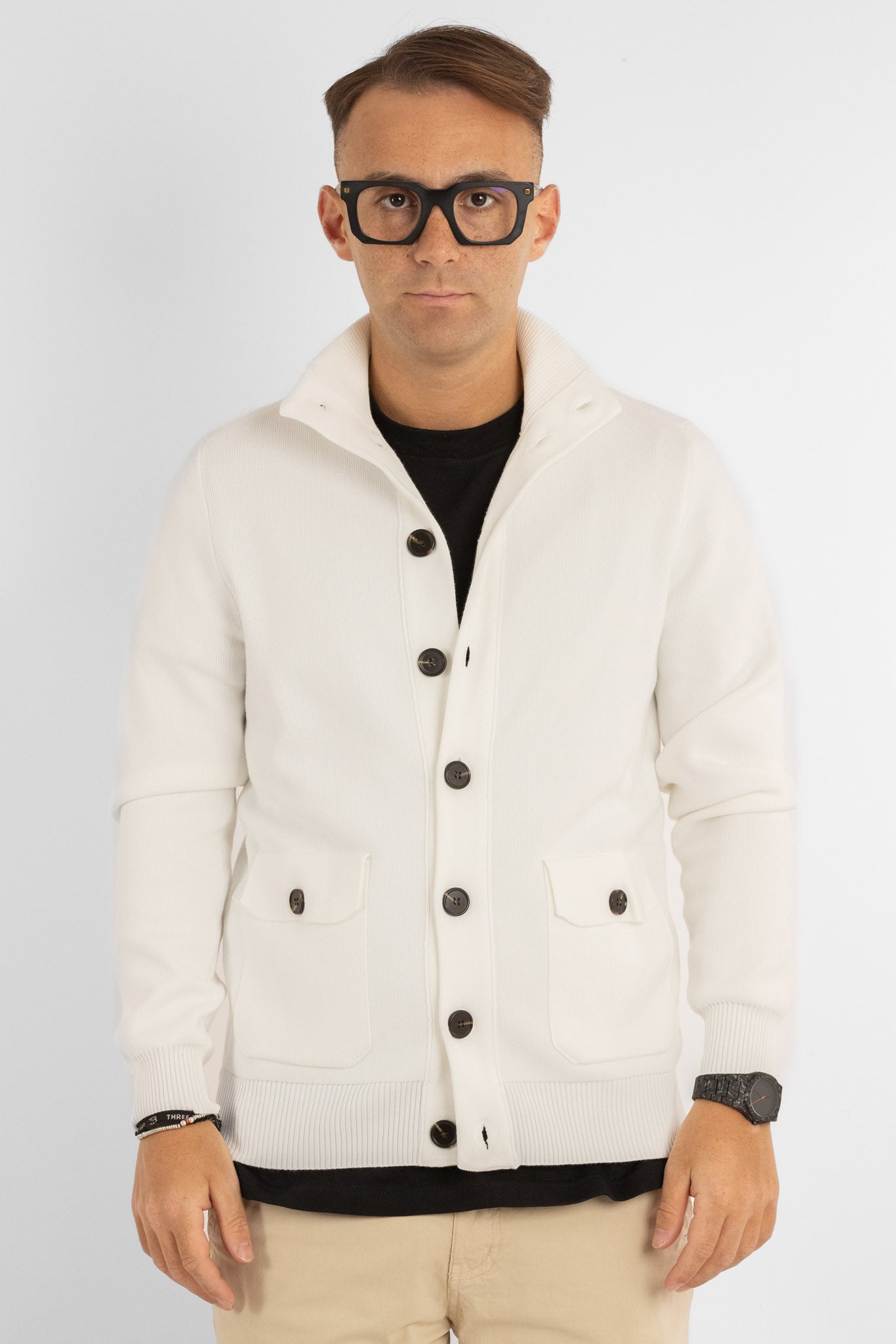 Cardigan con Bottoni e Tasche | Bianco