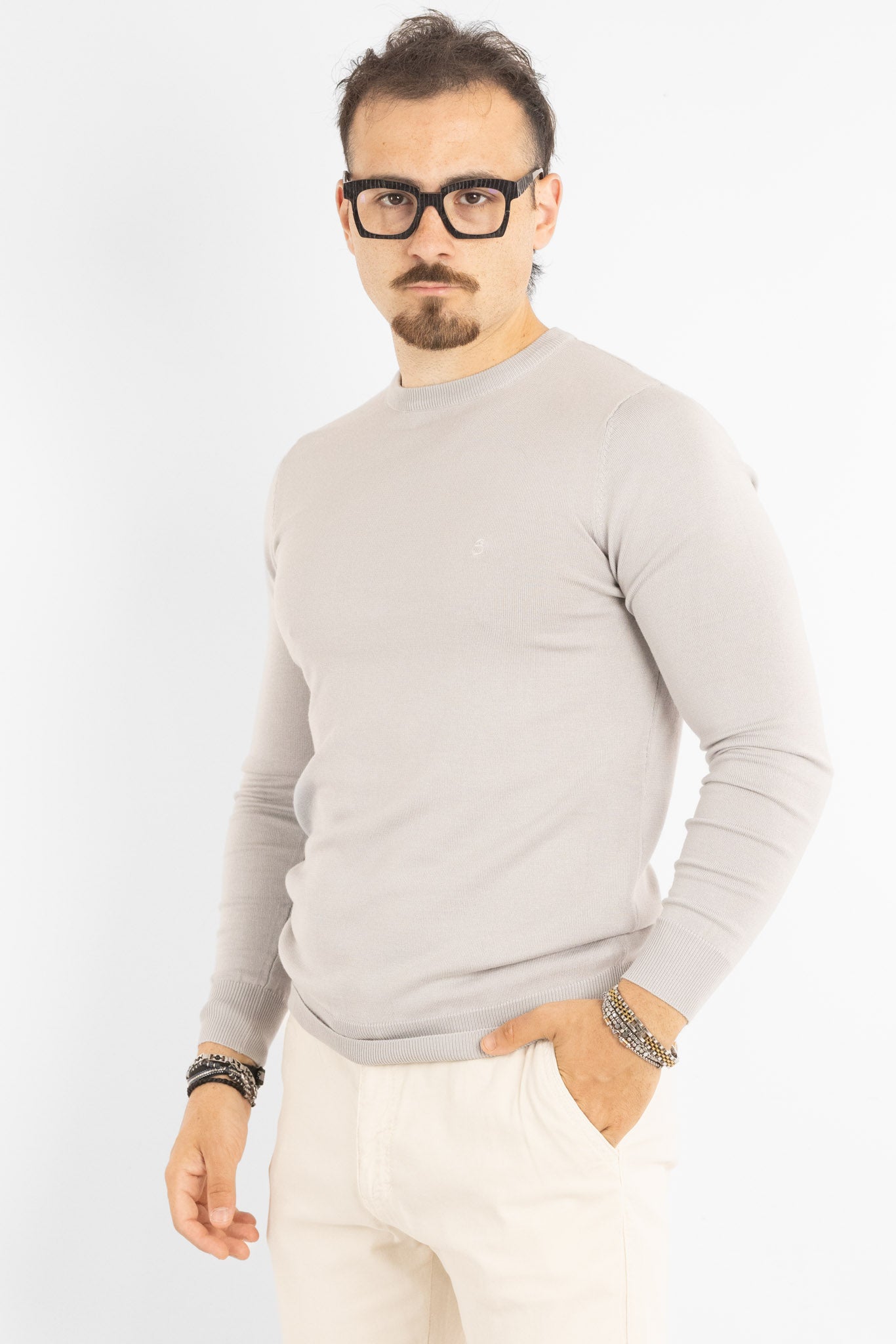 Pullover Girocollo Basic Slim | 2 per €40 | Ghiaccio