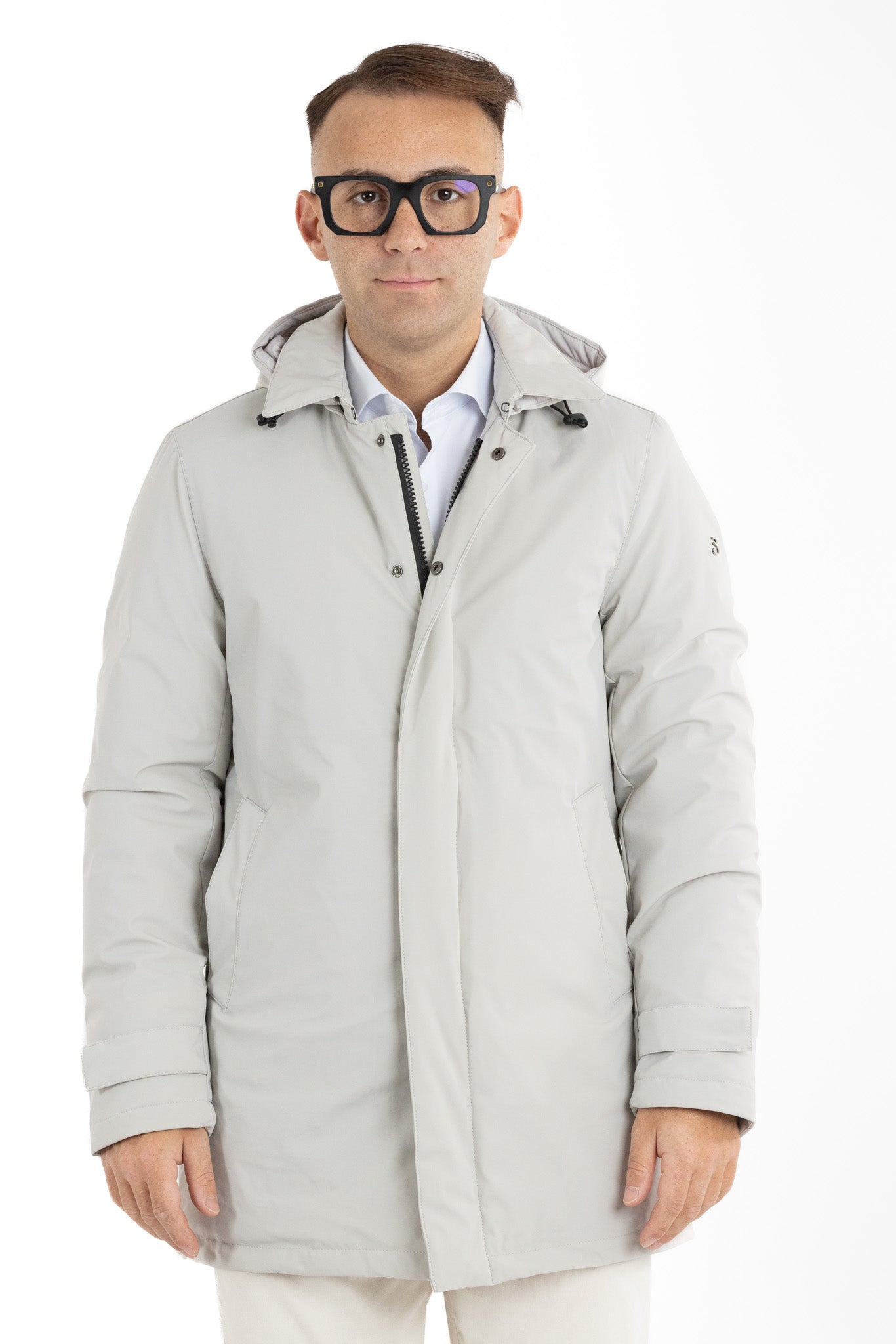 Technical Fabric Padded Trench Coat with Detachable Hood | Ice