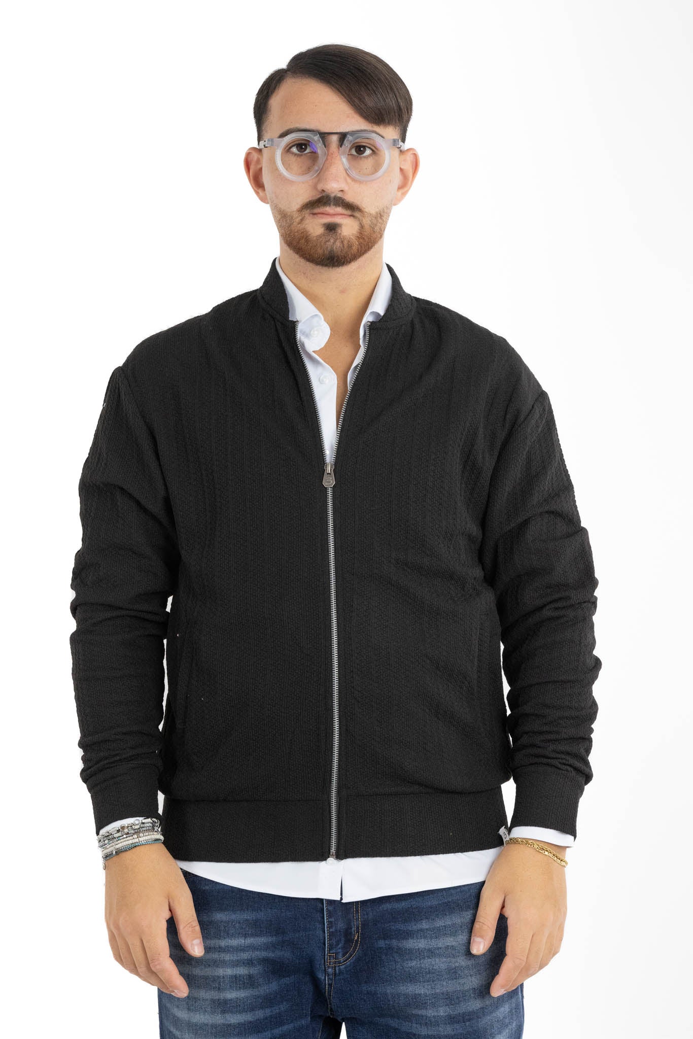 Cardigan Baseball con Zip Lavorato 105 | 2 per €40 | Nero