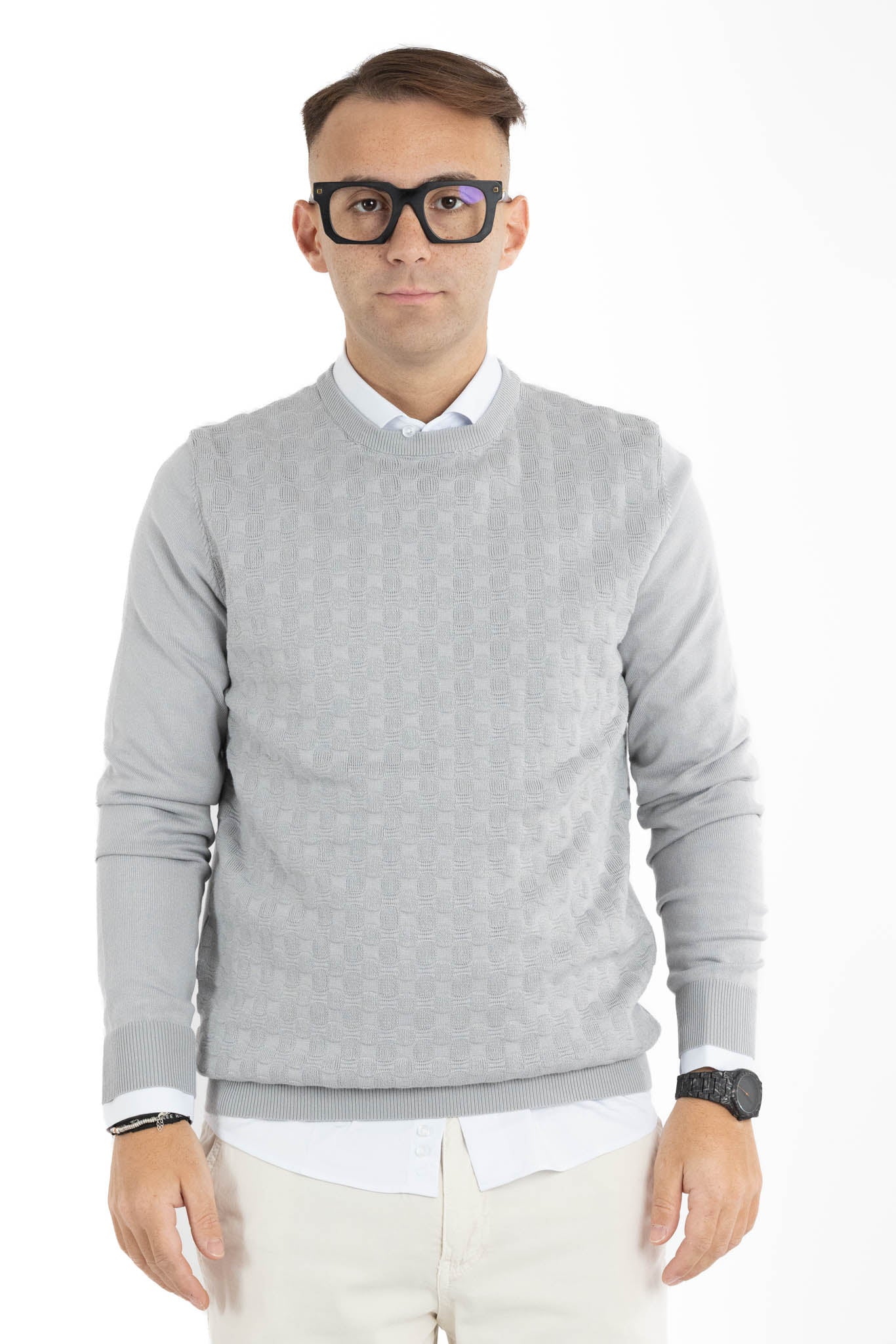 Pullover Girocollo Trama Ovale Slim | 2 per €40 | Ghiaccio