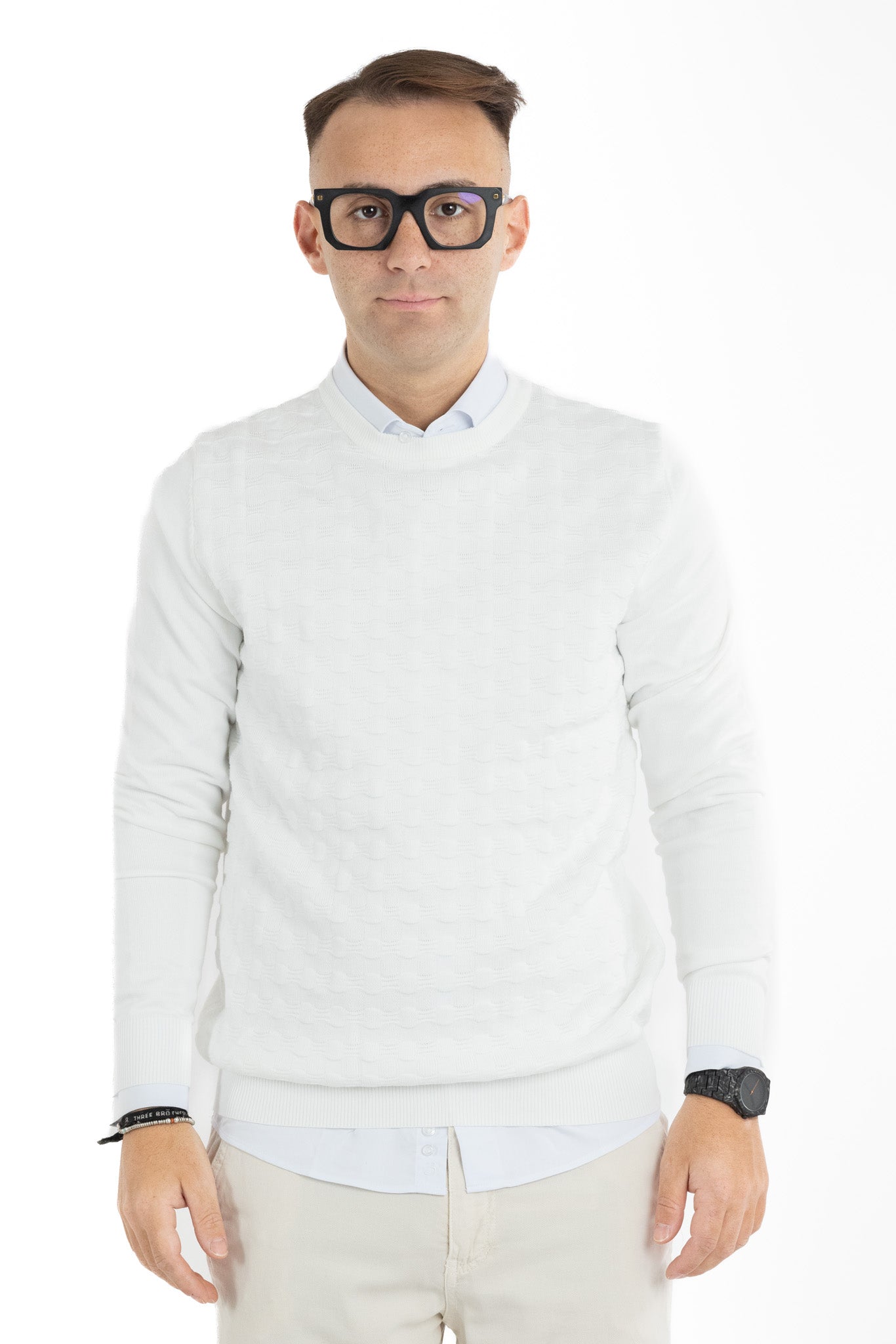 Pullover Girocollo Trama Ovale Slim | 2 per €40 | Bianco