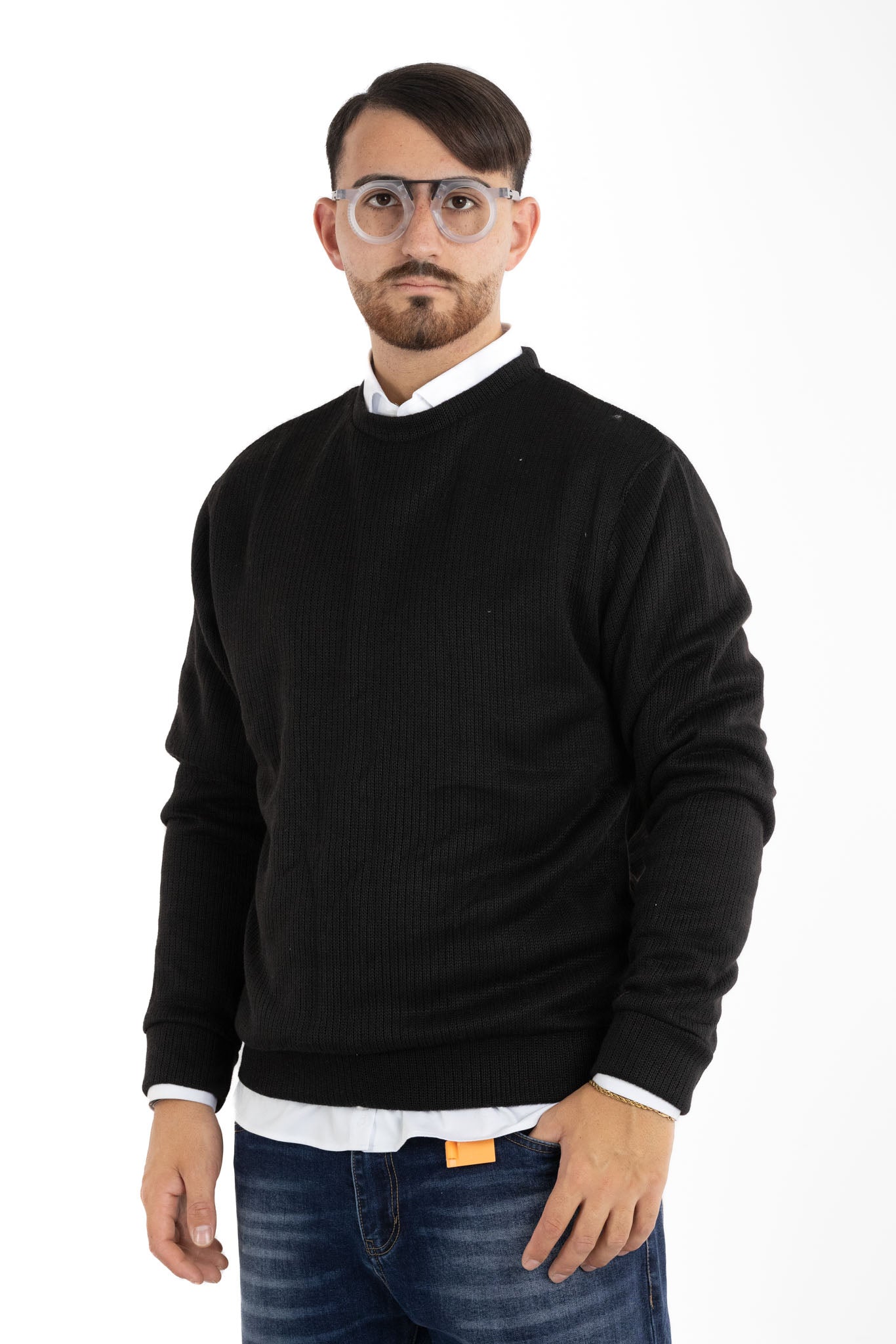 Pullover Della Nonna a Coste Girocollo 104 | 2 per €40 | Nero