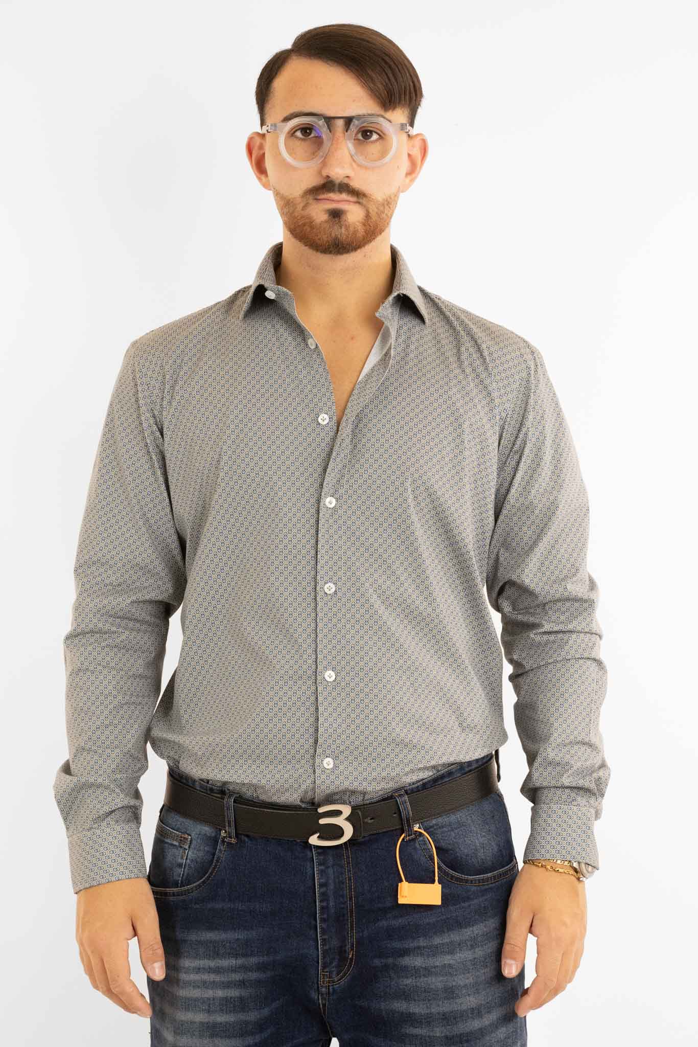 Camicia in Cotone Semi Slim Fantasia | Cerchietti Verde 08