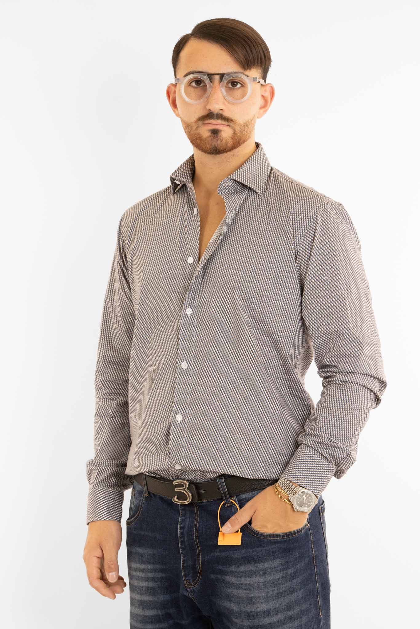 Camicia in Cotone Semi Slim Fantasia | Multi Biege Blu 01