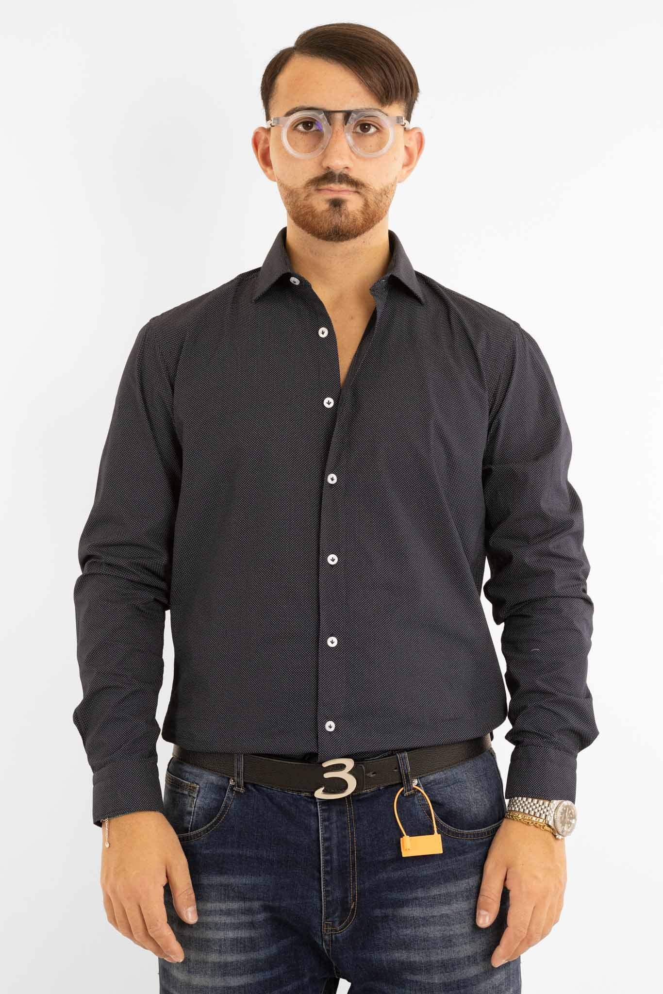 Camicia in Cotone Semi Slim Fantasia | Blu Pois Bianchi 09