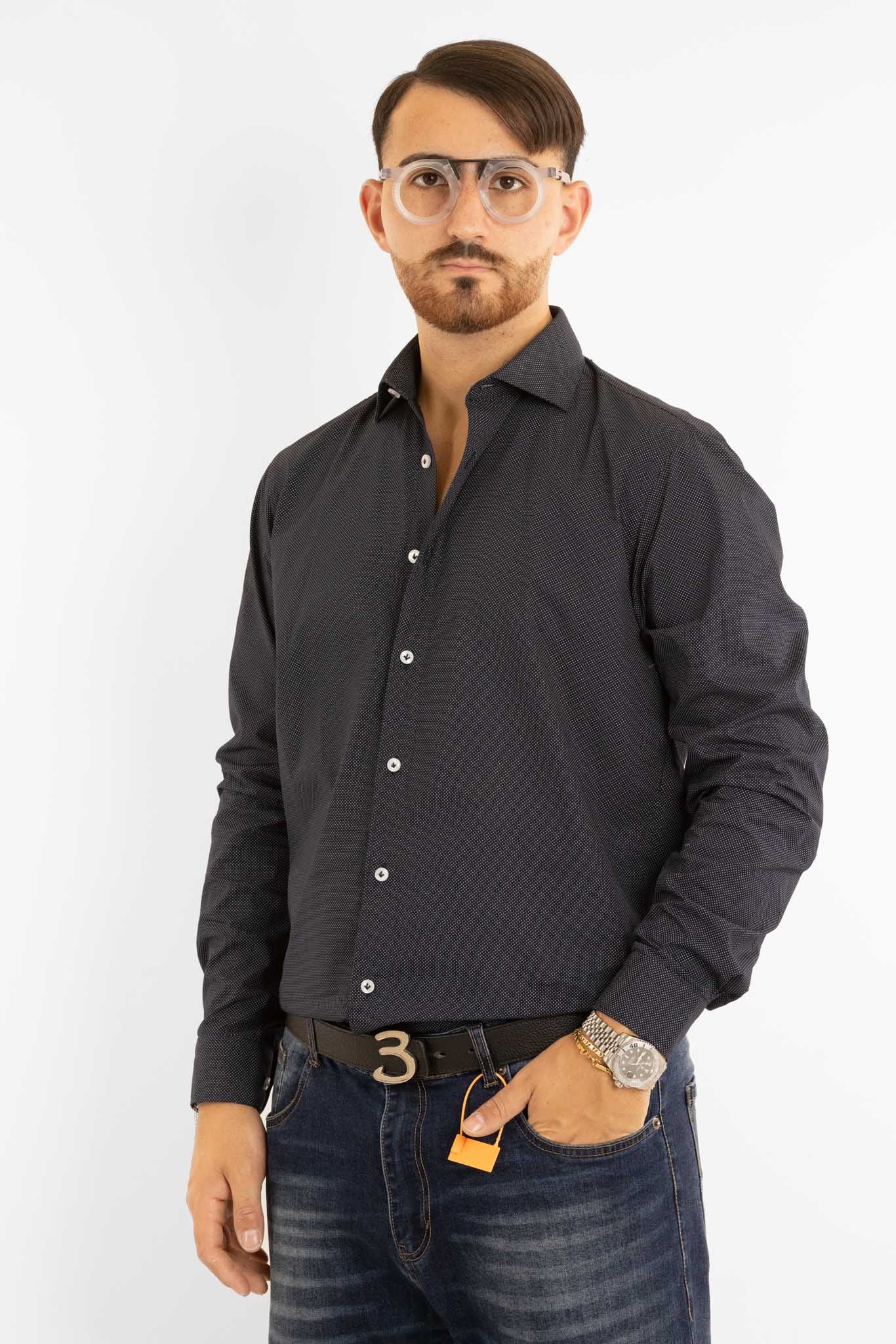 Camicia in Cotone Semi Slim Fantasia | Blu Pois Bianchi 09