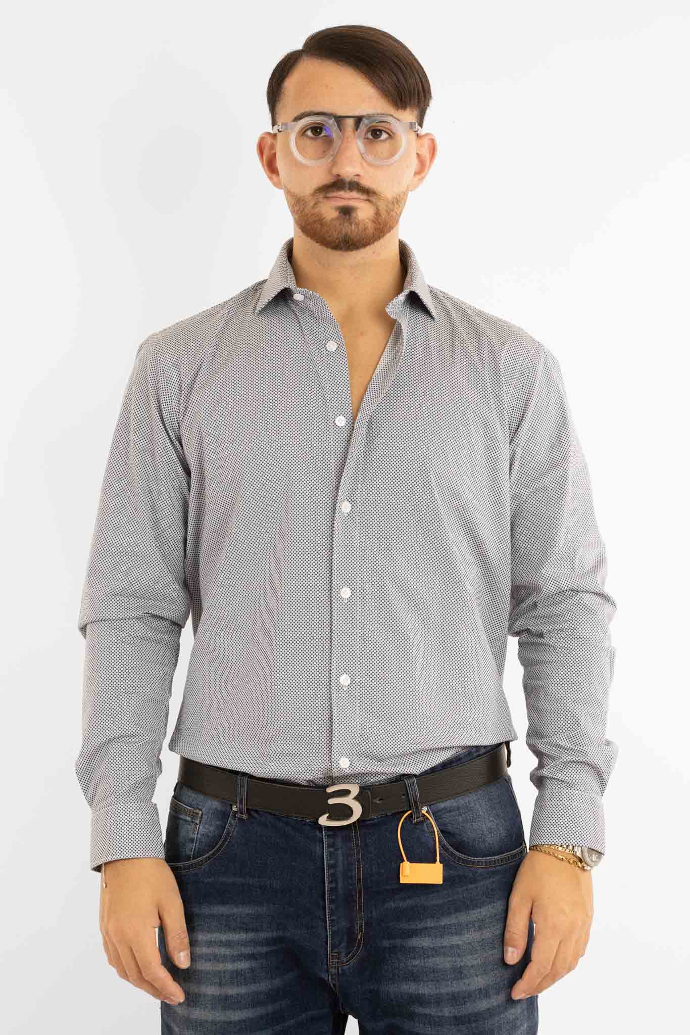 Camicia in Cotone Semi Slim Fantasia | Bianca Pois Blu 07