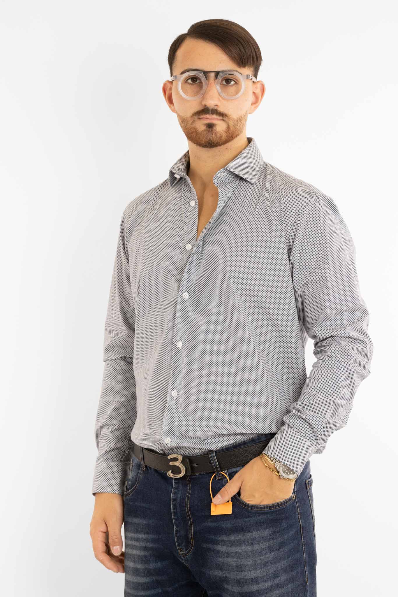 Camicia in Cotone Semi Slim Fantasia | Bianca Pois Blu 07