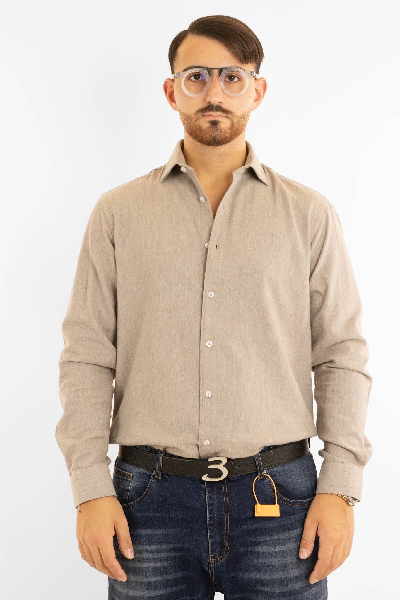 Camicia in Flanella Semi Slim | Beige