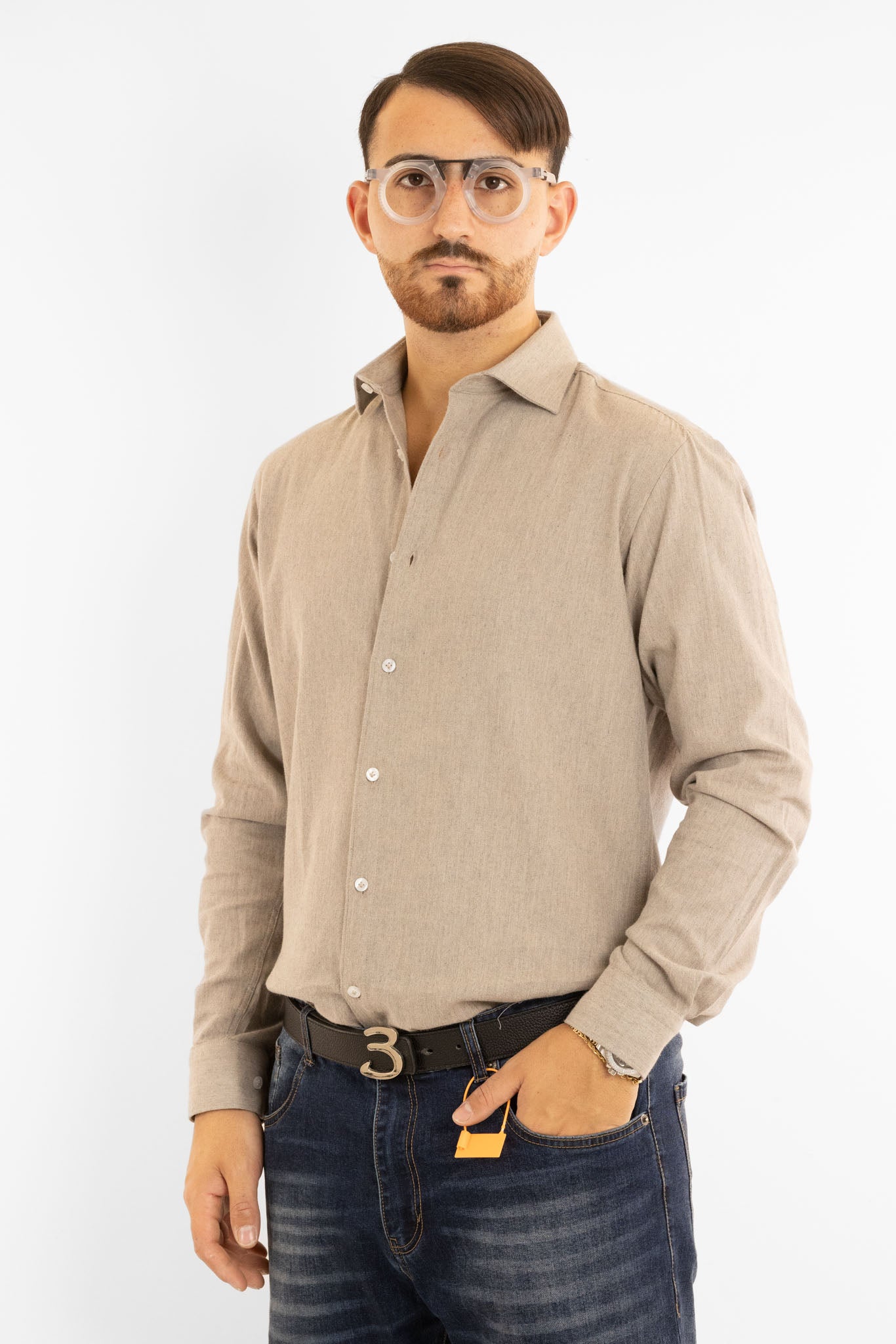 Camicia in Flanella Semi Slim | Beige
