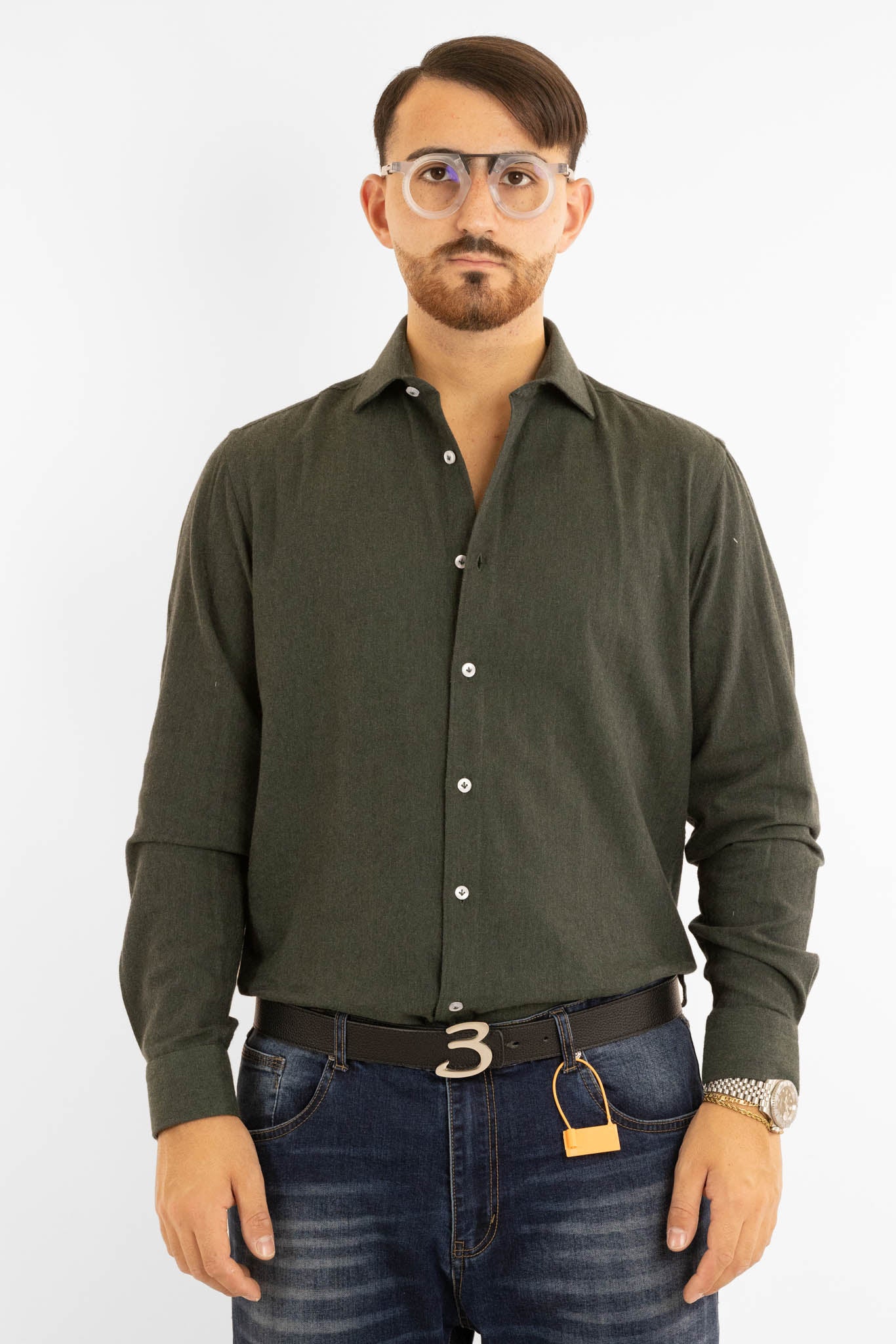 Camicia in Flanella Semi Slim | Verde