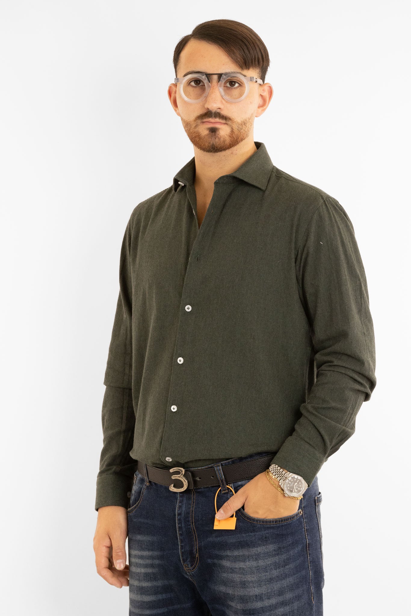 Camicia in Flanella Semi Slim | Verde