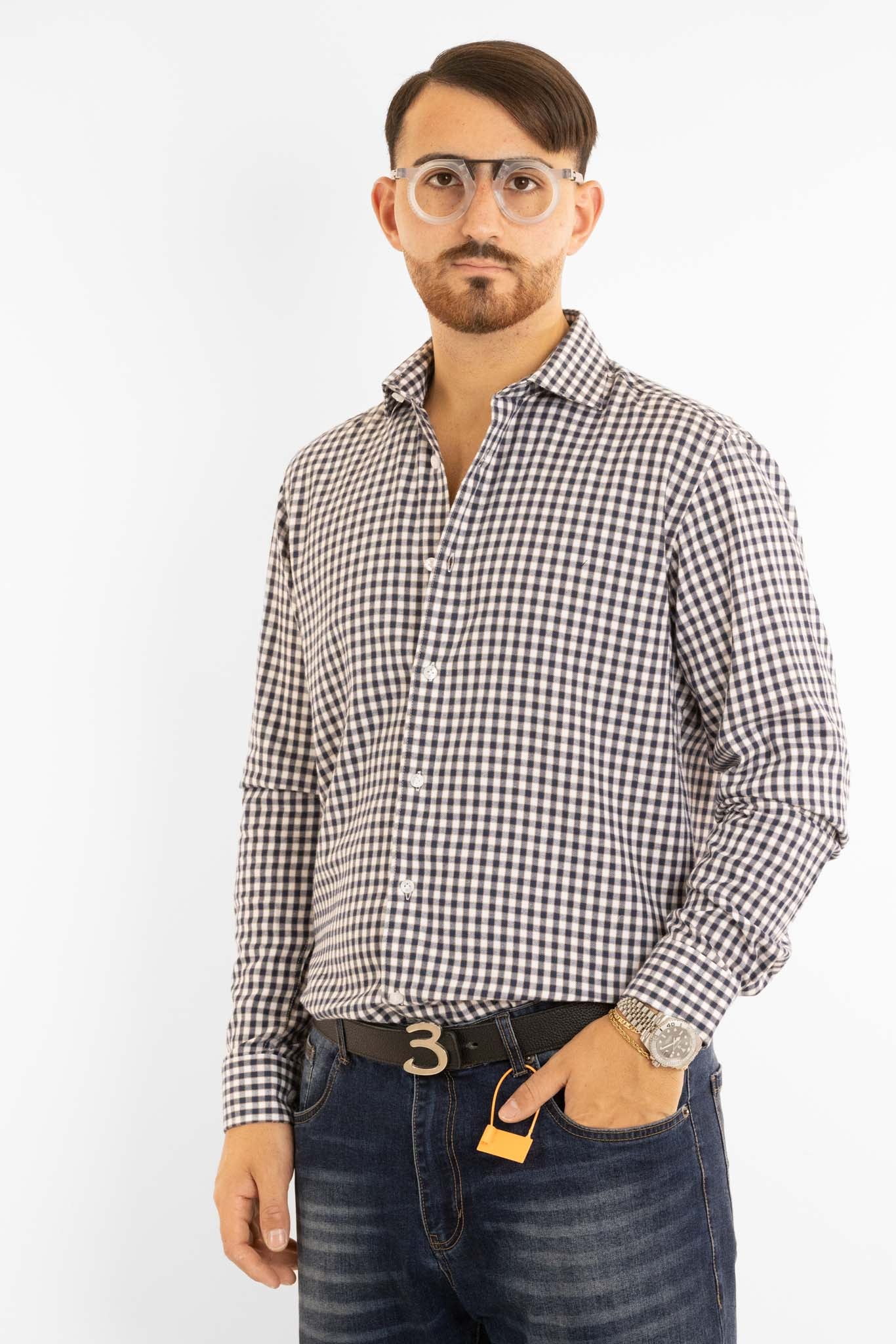 Camicia in Flanella Semi Slim Quadretti | Beige