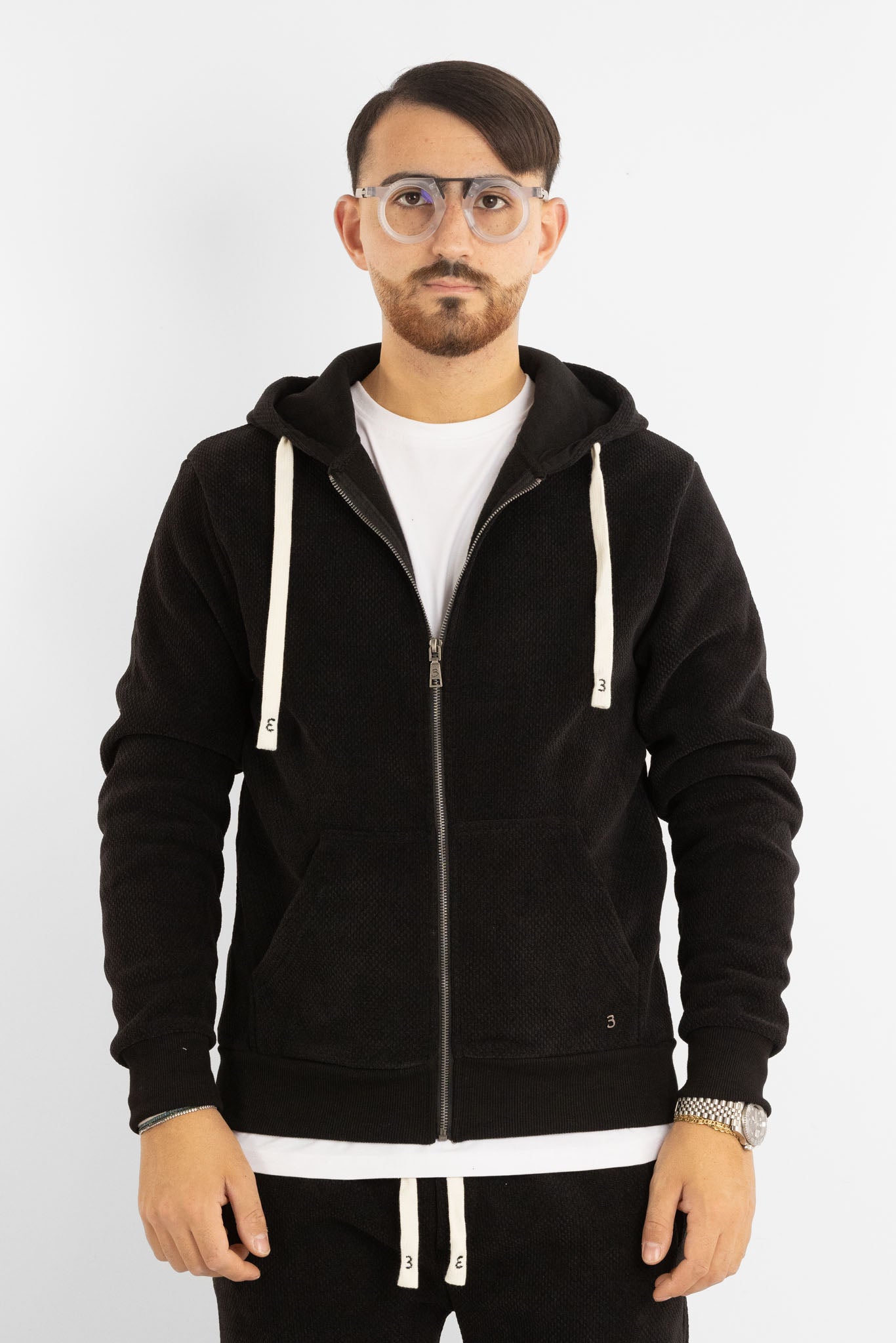 Felpa Ciniglia Felpata con Zip e Cappuccio | Nero