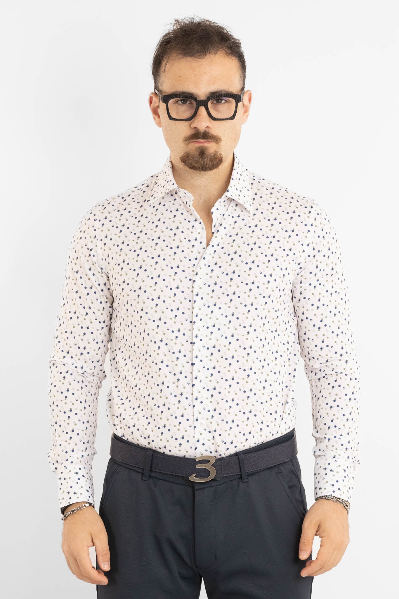 Active Non-Iron Slim Fit Shirt with Blue and Green Polka Dots | 24/7