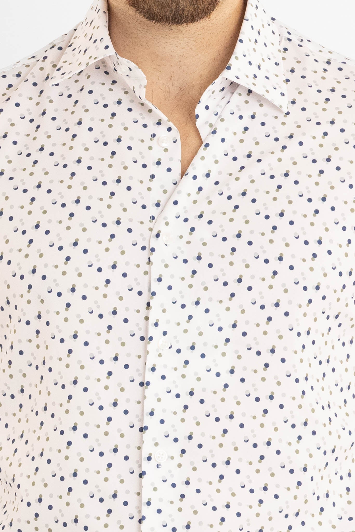 Active Non-Iron Slim Fit Shirt with Blue and Green Polka Dots | 24/7