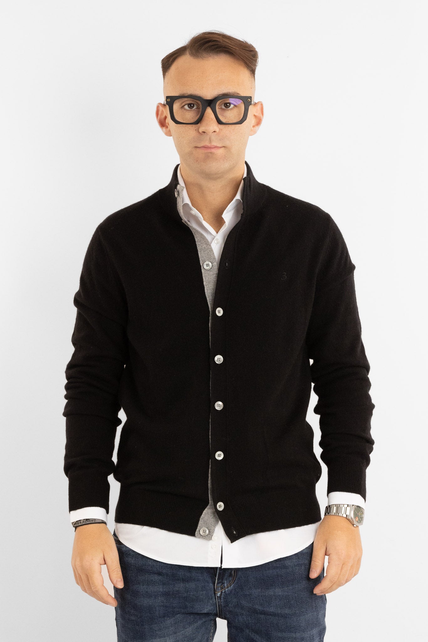 Cardigan con Bottoni Cashmere Blend 2377 | 2 per €60 | Nero
