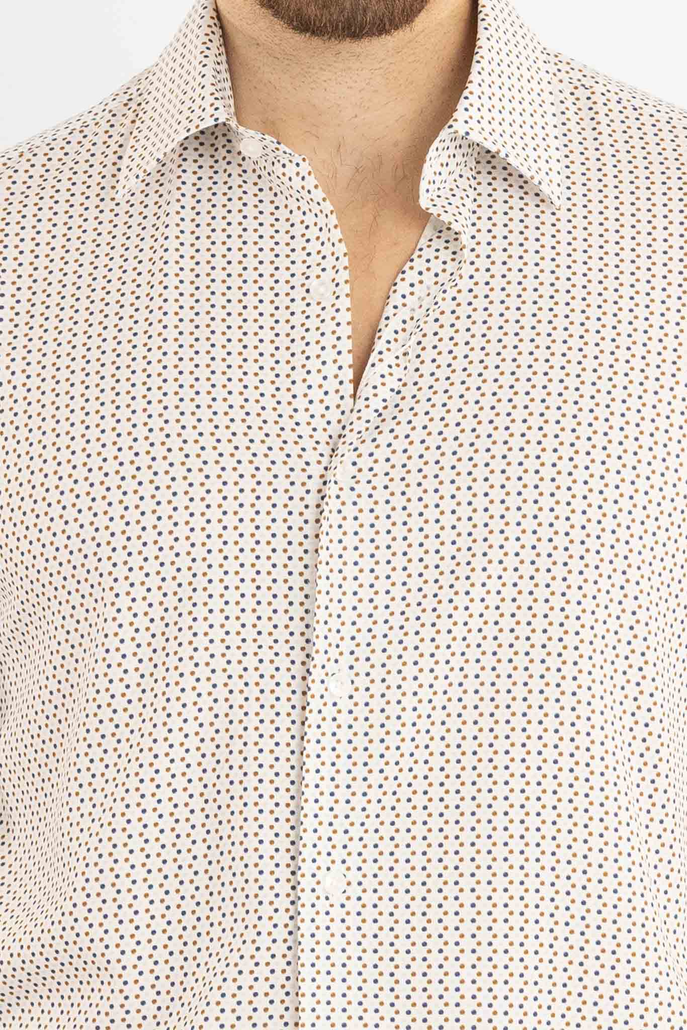 Active Non-Iron Slim Fit Shirt with Blue and Brown Polka Dots | Y18