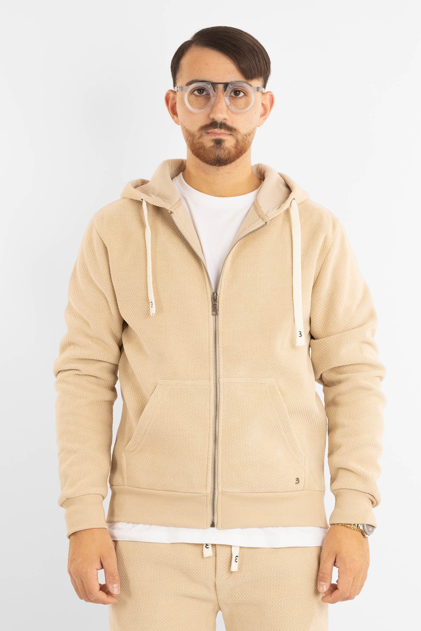 Felpa Ciniglia Felpata con Zip e Cappuccio | Kaki