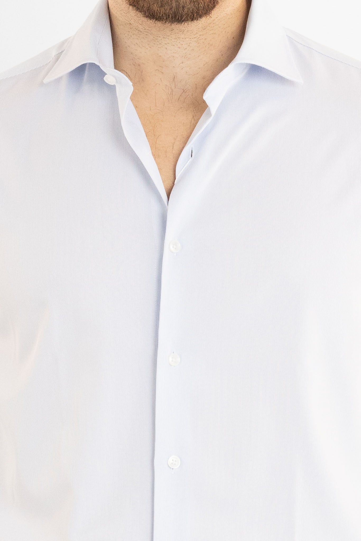 Regular Fit Double Twisted Non-Iron Shirt with Narrow Stripe 8261 | White