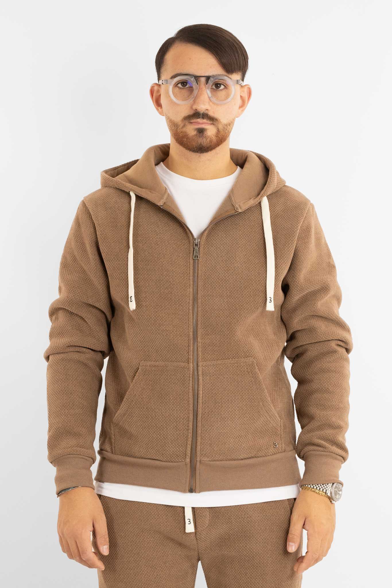 Felpa Ciniglia Felpata con Zip e Cappuccio | Fango