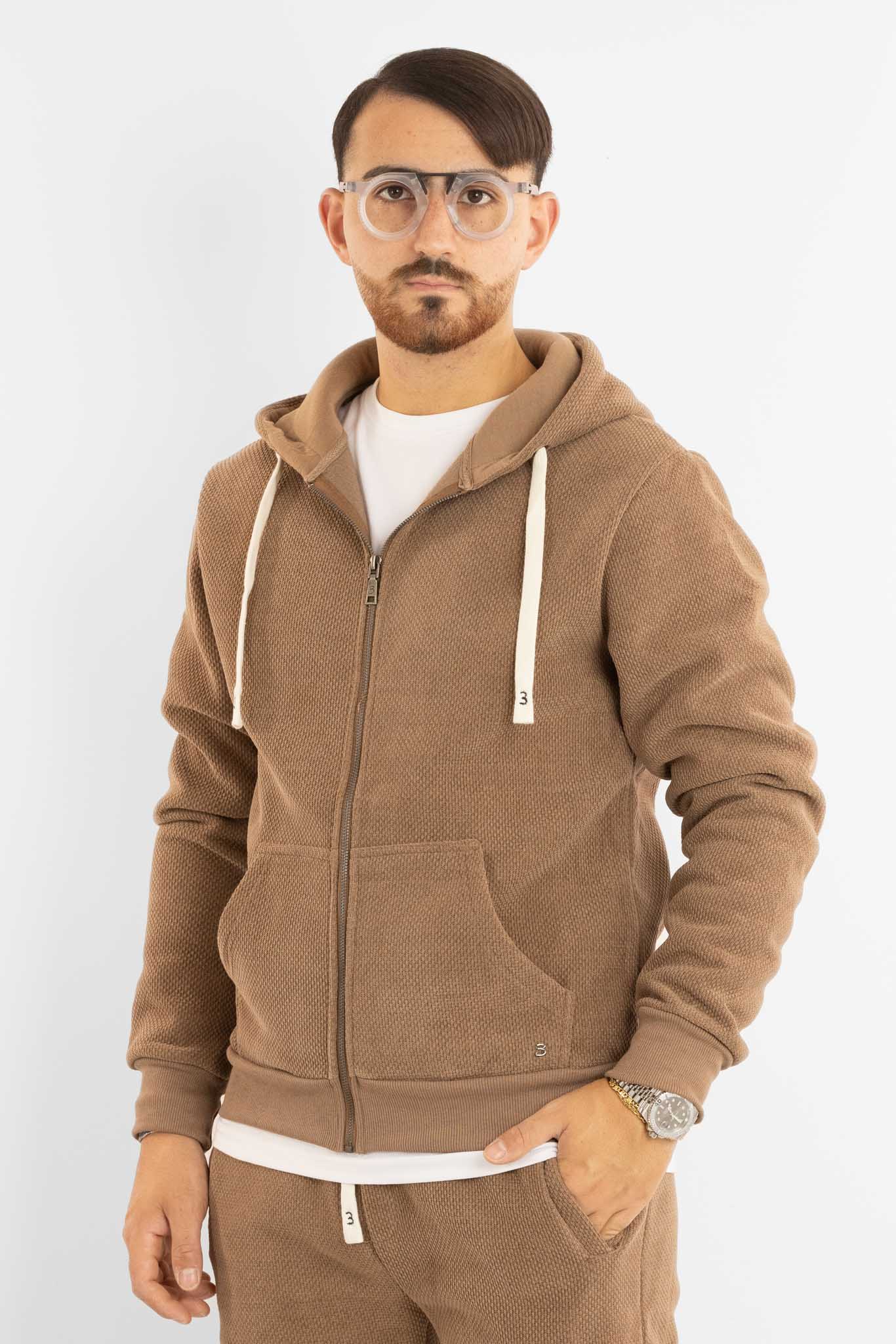 Felpa Ciniglia Felpata con Zip e Cappuccio | Fango