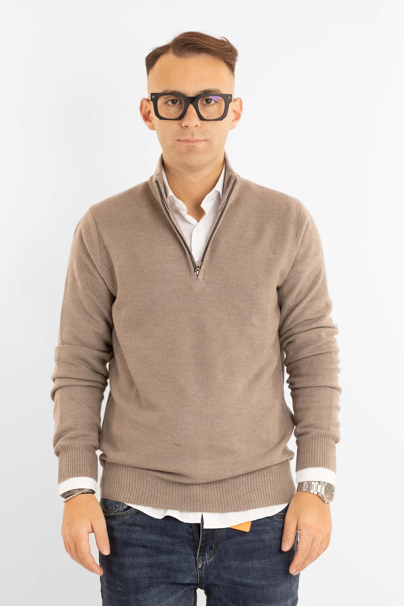 Pullover Mezza Zip Chicco di Riso 907 | 2 per €60 | Tortora