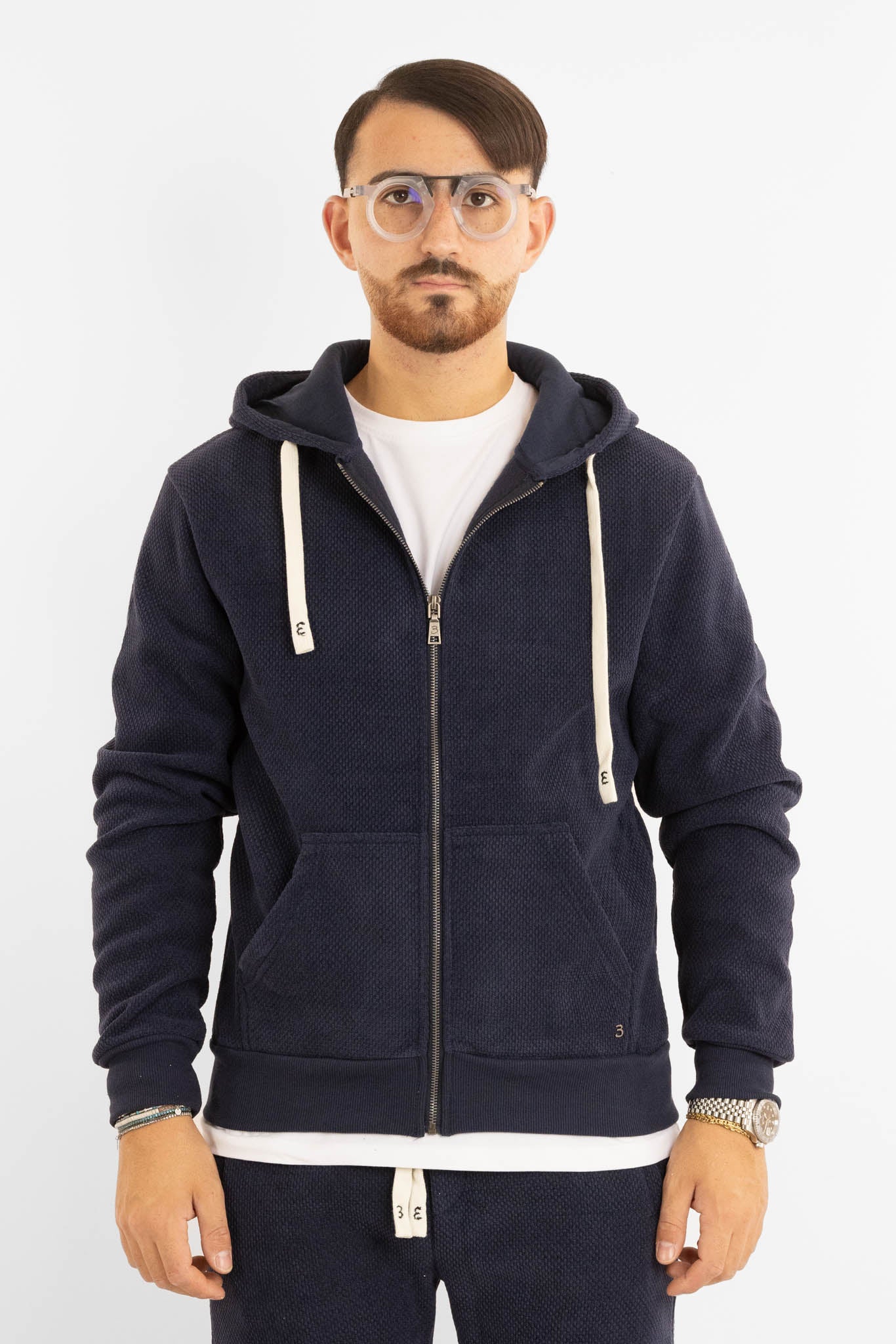 Felpa Ciniglia Felpata con Zip e Cappuccio | Blu