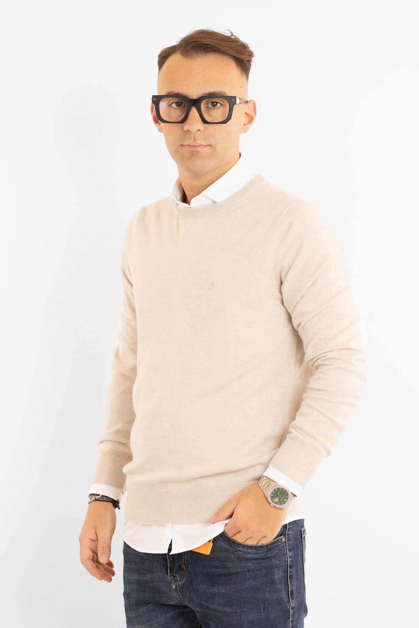 Pullover Girocollo Cashmere Blend 2371 | 2 per €60 | Panna