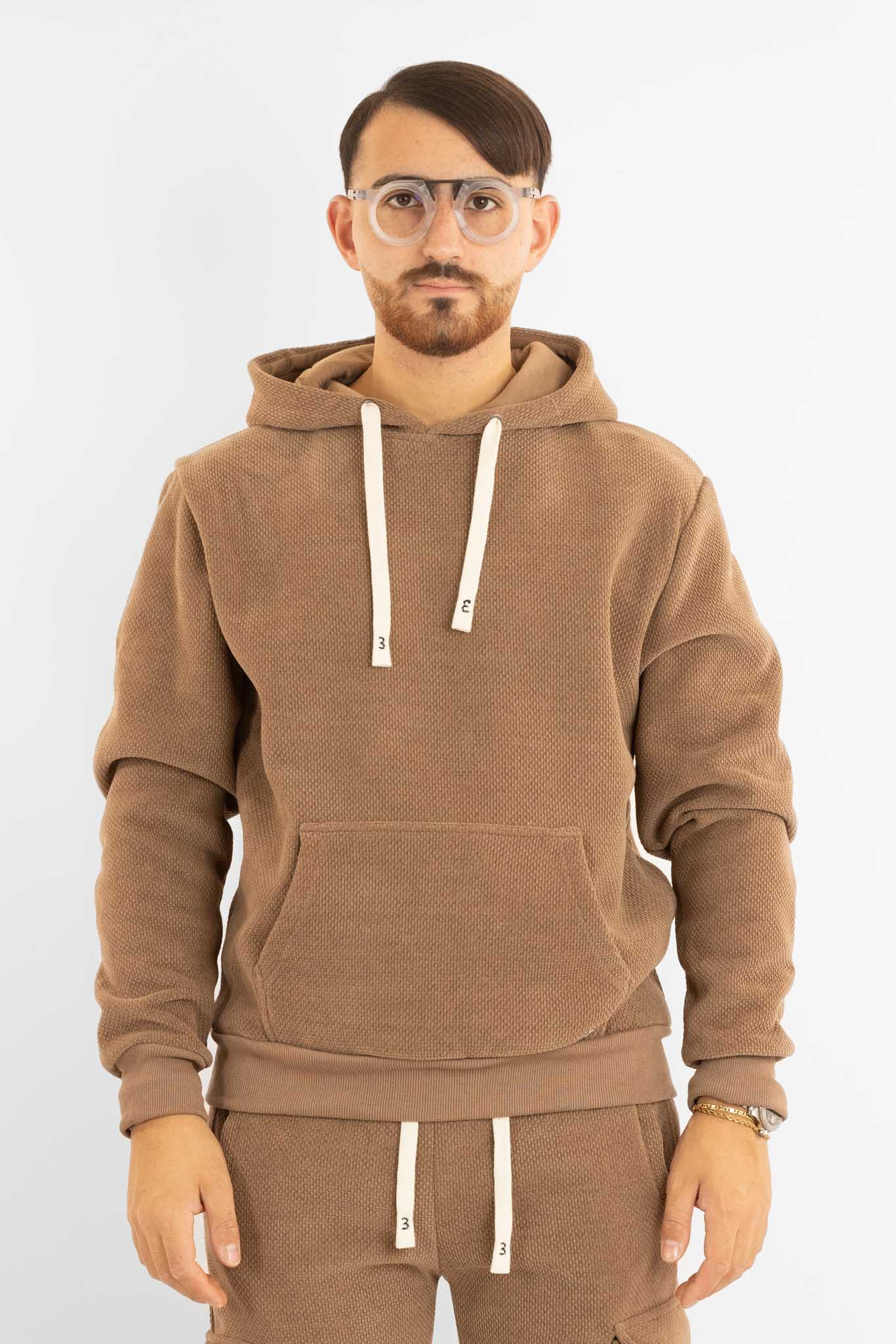 Felpa Ciniglia Felpata Chiusa con Cappuccio | Fango