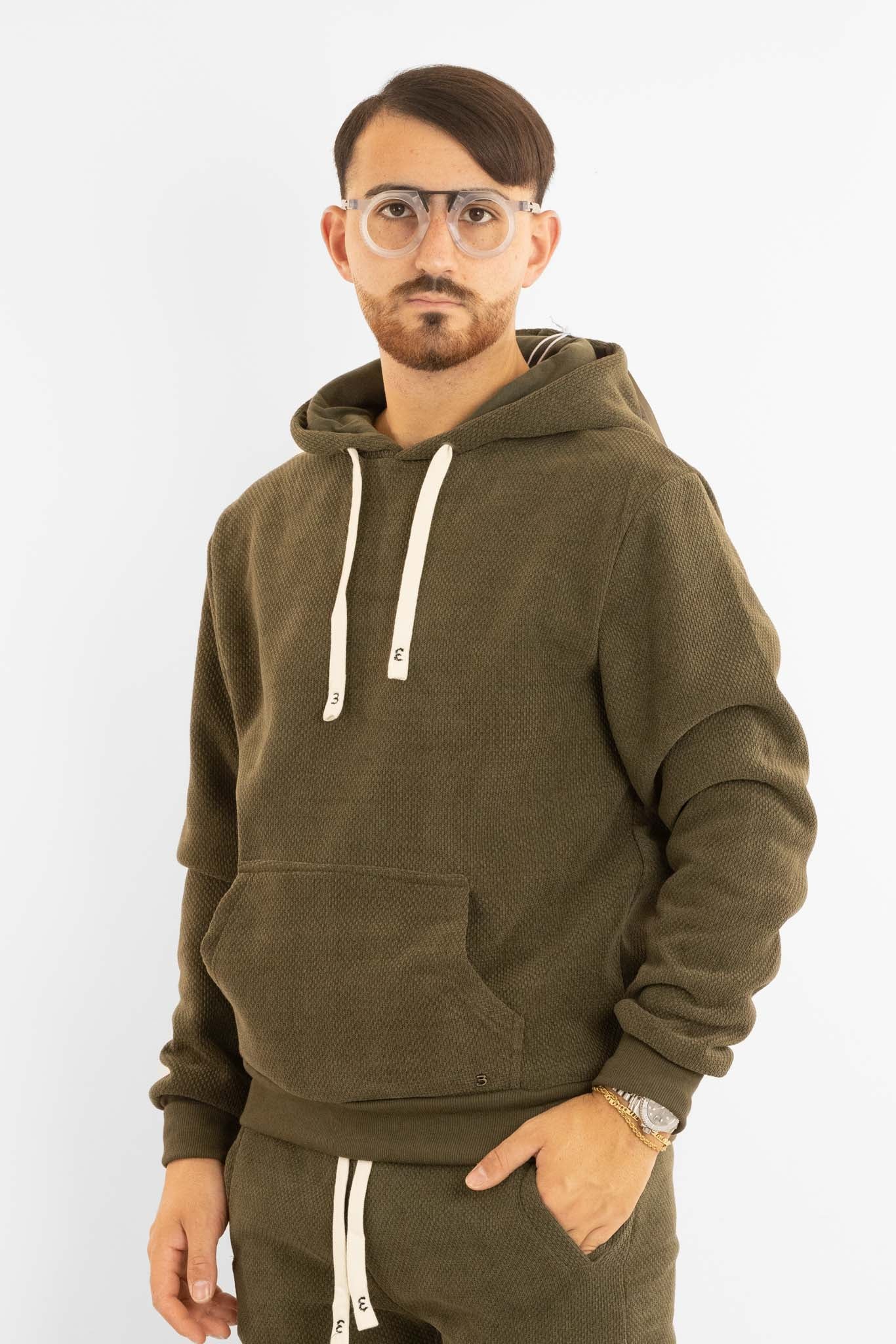 Felpa Ciniglia Felpata Chiusa con Cappuccio | Verde Militare