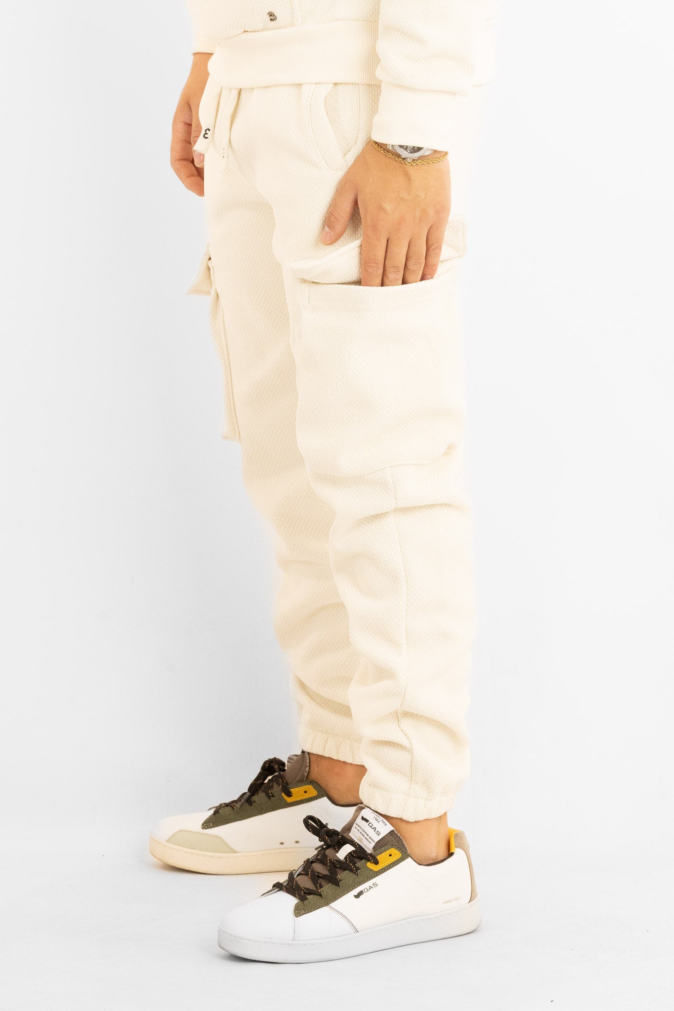 Pantalone di Tuta Ciniglia Cargo | Crema